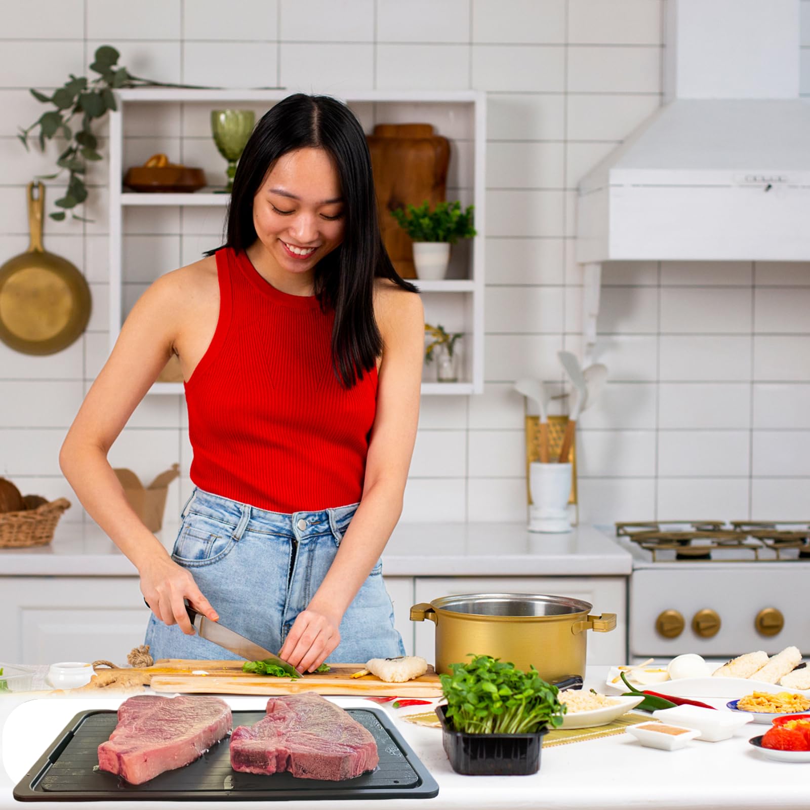 Ace And Olive Meat Defrosting Tray For Frozen Meat With Drip Tray- Meat Thawing Board - Aluminum Meat Thawing Tray For Frozen Me