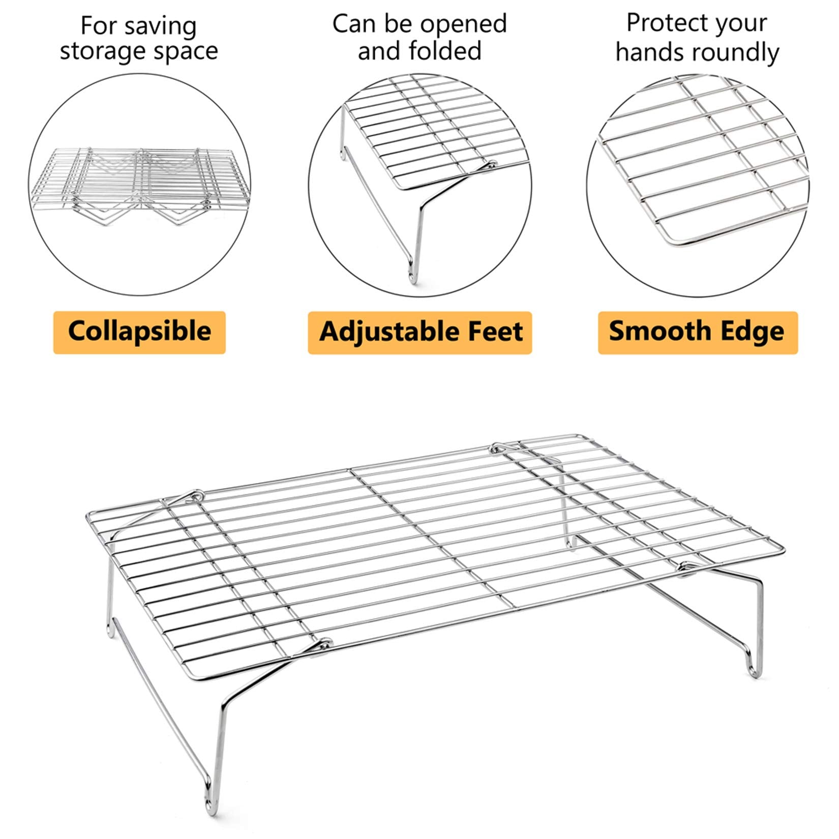P&P Chef Cooling Rack Set, 2-Tier Stackable Stainless Steel Wire Racks For Baking Cooking Cooling Roasting, Collapsible & Heavy