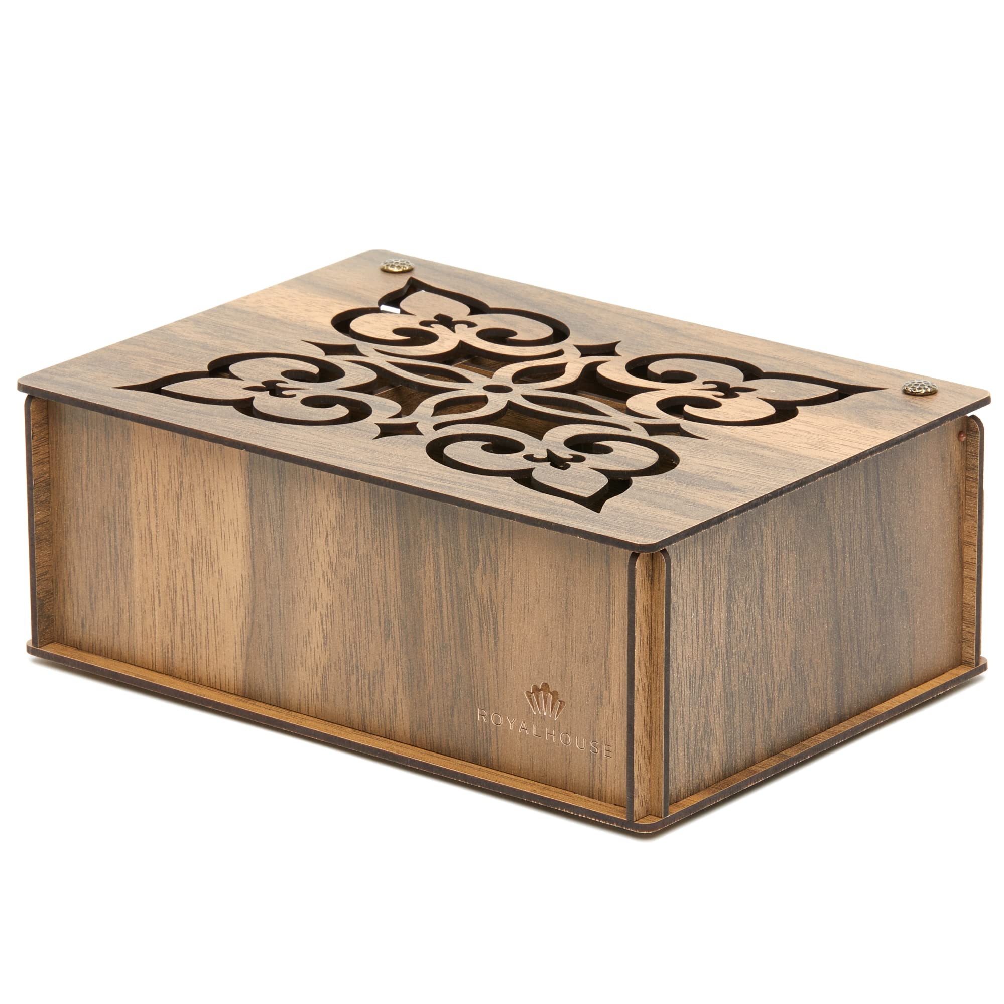 RoyalHouse Premium Wood (Hard MDF) Tea Storage Box Organizer (Walnut)  Eco-Friendly Multi-Functional Decorative Box  9 Compartments For Assorted Variety Of Tea Bags and Small Items