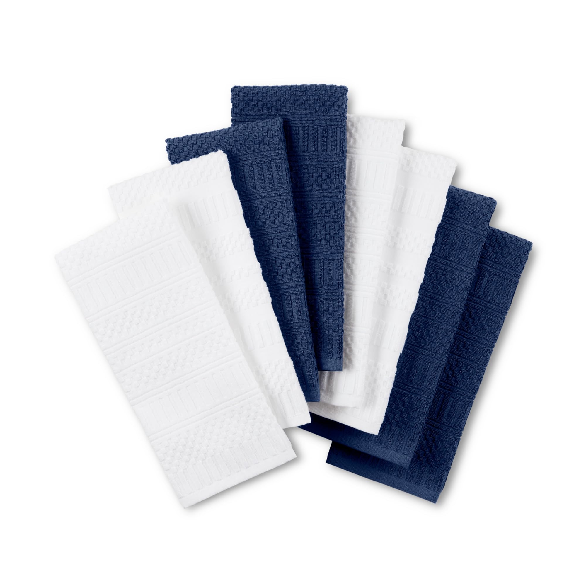 KitchenAid Cotton Classics Textured Solid Kitchen Towels 8-Pack, Absorbent 100% Cotton, Ink Blue/White, 17   x28   