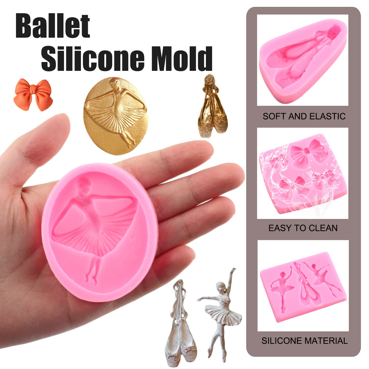 Lkdquthm Ballet Dancer Silicone Molds Ballet Shoes Fondant Mold Bow Candy Mold For Cake Decorating Cupcake Topper Polymer Clay C