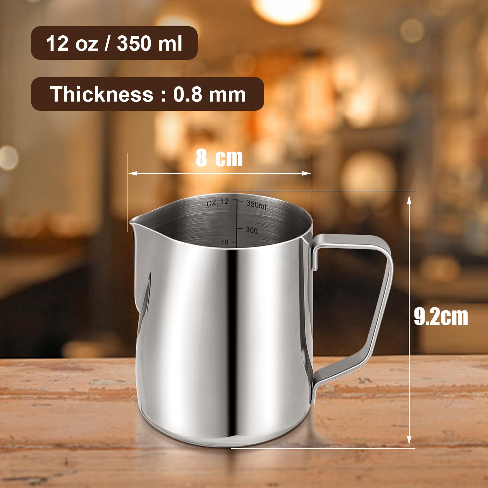 LifHap Milk Frothing Pitcher, 12oz Stainless Steel Capuccino Jug, Silver Barista Tool