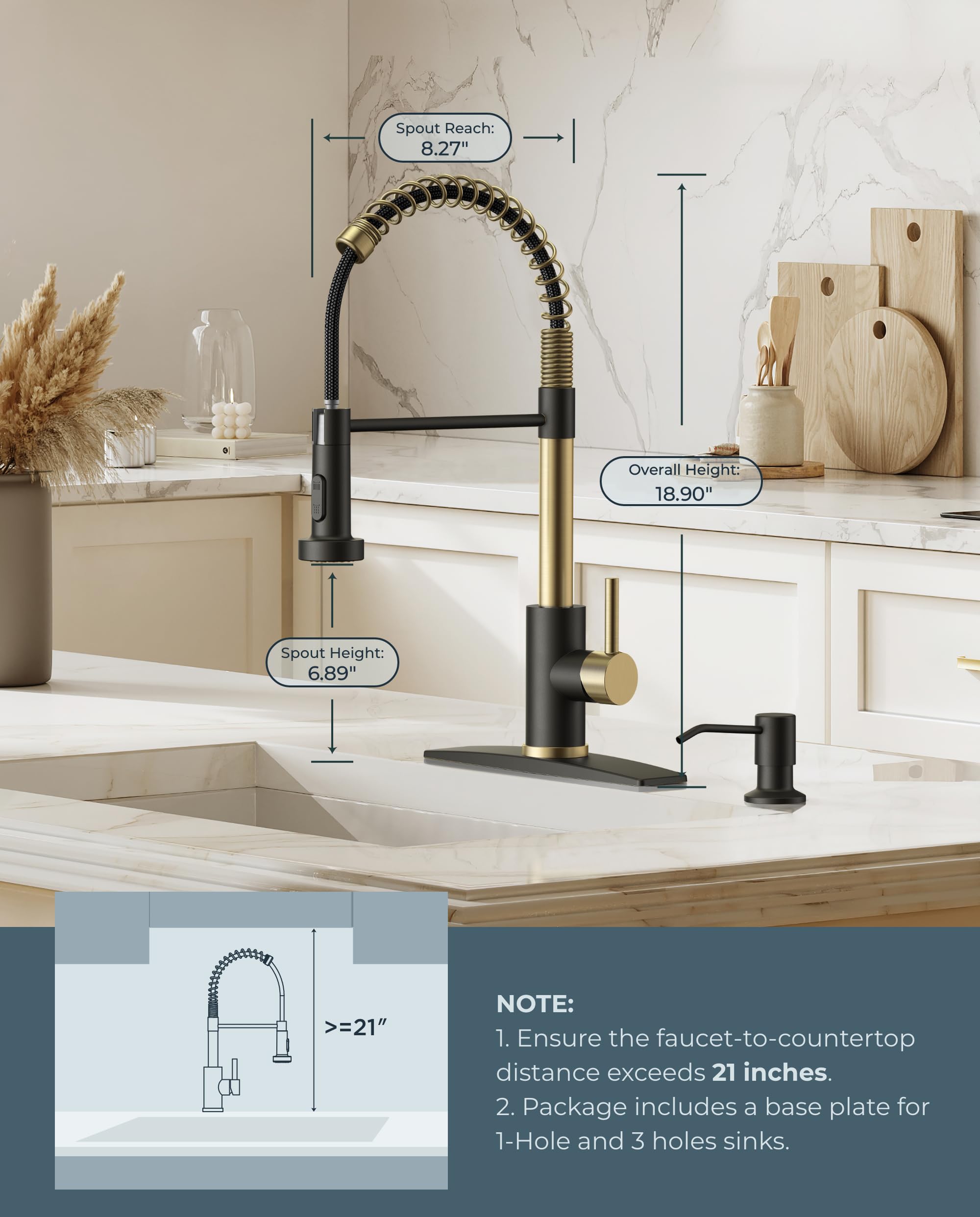 Forious Kitchen Faucet With Sprayer, Kitchen Sink Faucet With Pull Down Sprayer, Single Handle Kitchen Faucets With Deck Plate,