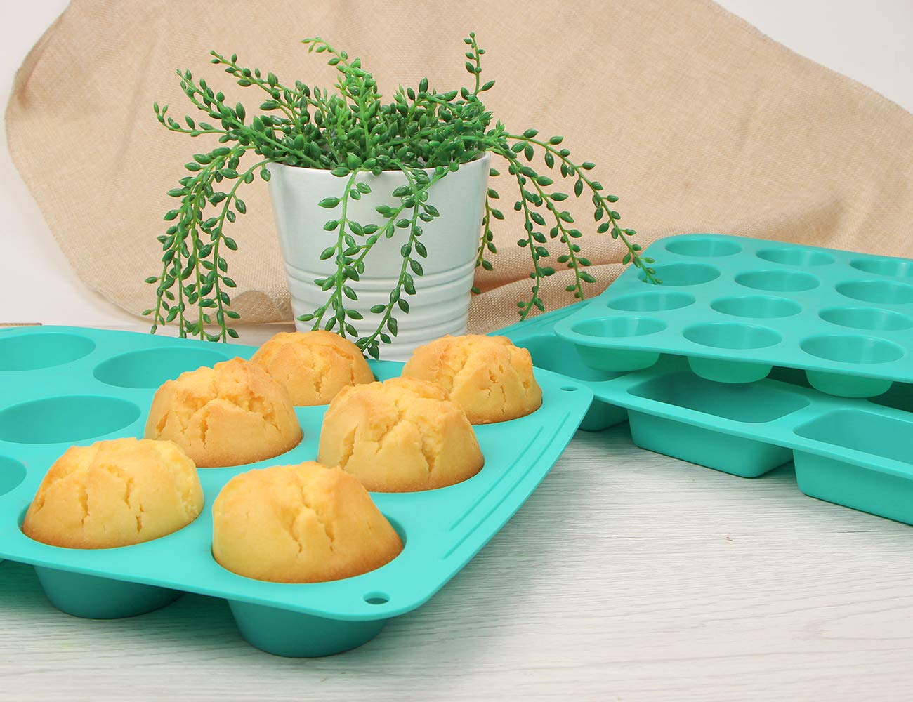 Webake Silicone Baking Pans Set Of 3, Silicone Bakeware Silicone Muffin Pan, Mini Cupcake Pan, Mini Brownie Pan, Silicone Molds