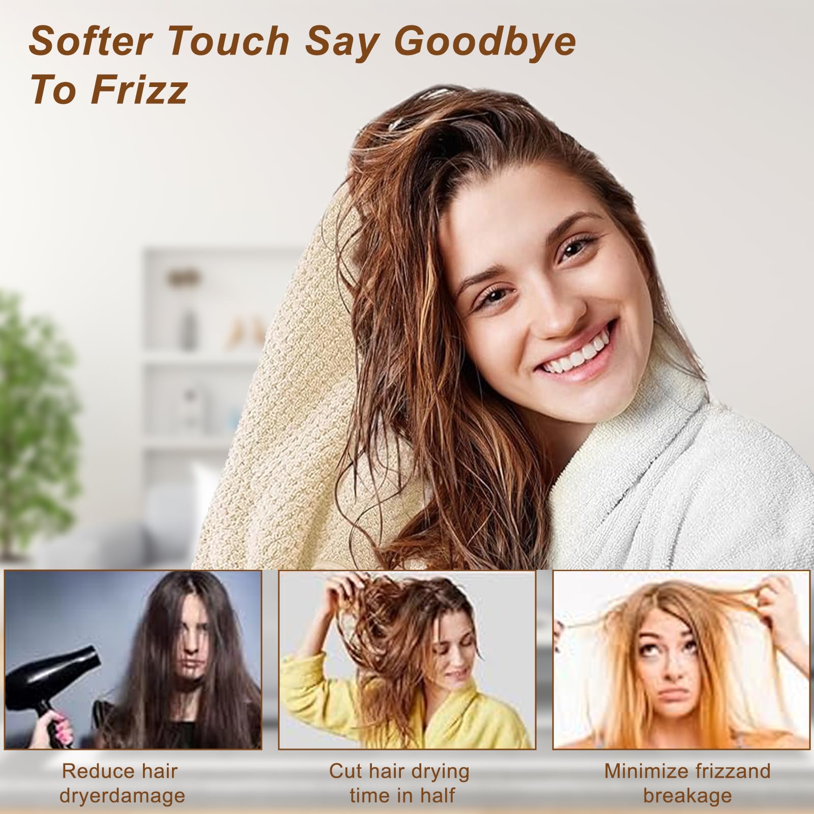 Kldnkig Microfiber Hair Towel Wrap, 5 Pack Soft Hair Drying Towel with Elastic Band, Drying Hair Wrap Towels for Curly, Hair Tow