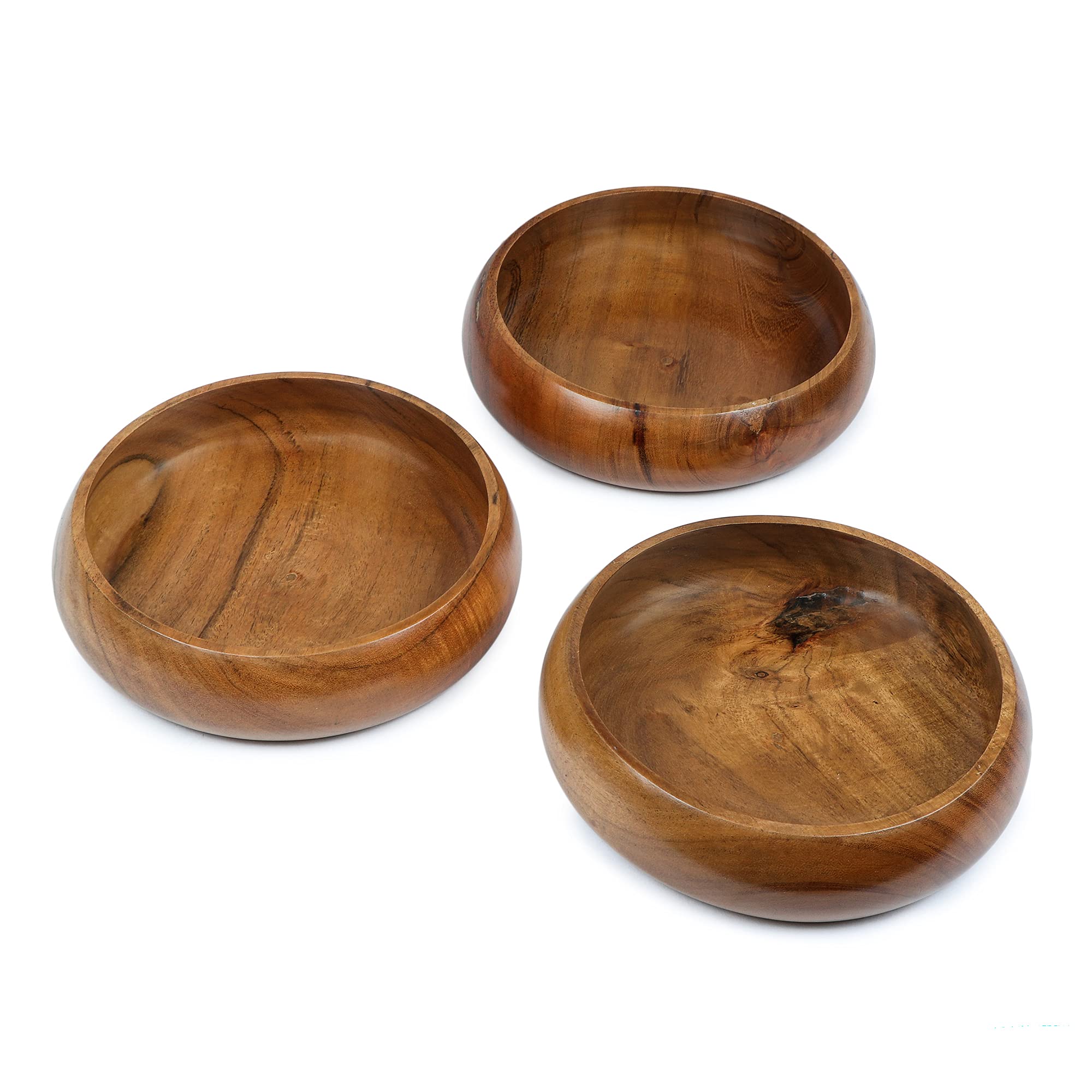 Lavaux Designs Acacia Wooden Salad Bowls Set Of 2, Large Individual Bowls 8 X 2 Inches (25 Oz) With Food Safe Wood Coating | Joi