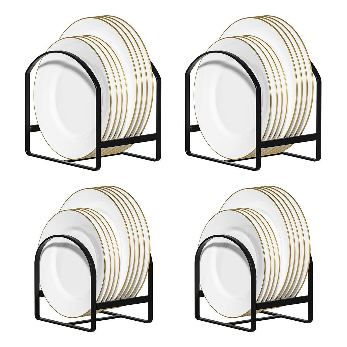 4 Pack Kitchen Plate Holder Organizer For Cabinet Space Saver Dinner Dish Plate Storage Rack Upright Dish Drying Racks Metal Pla