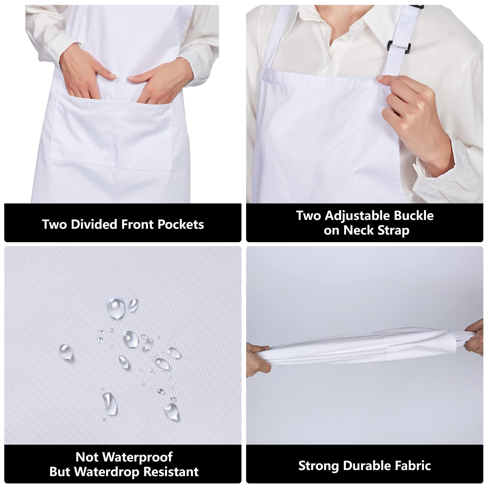 Jubatus 4 Pack 100% Cotton Aprons With 2 Pockets Cooking Chef Kitchen Adjustable Bib Apron For Women Men, White