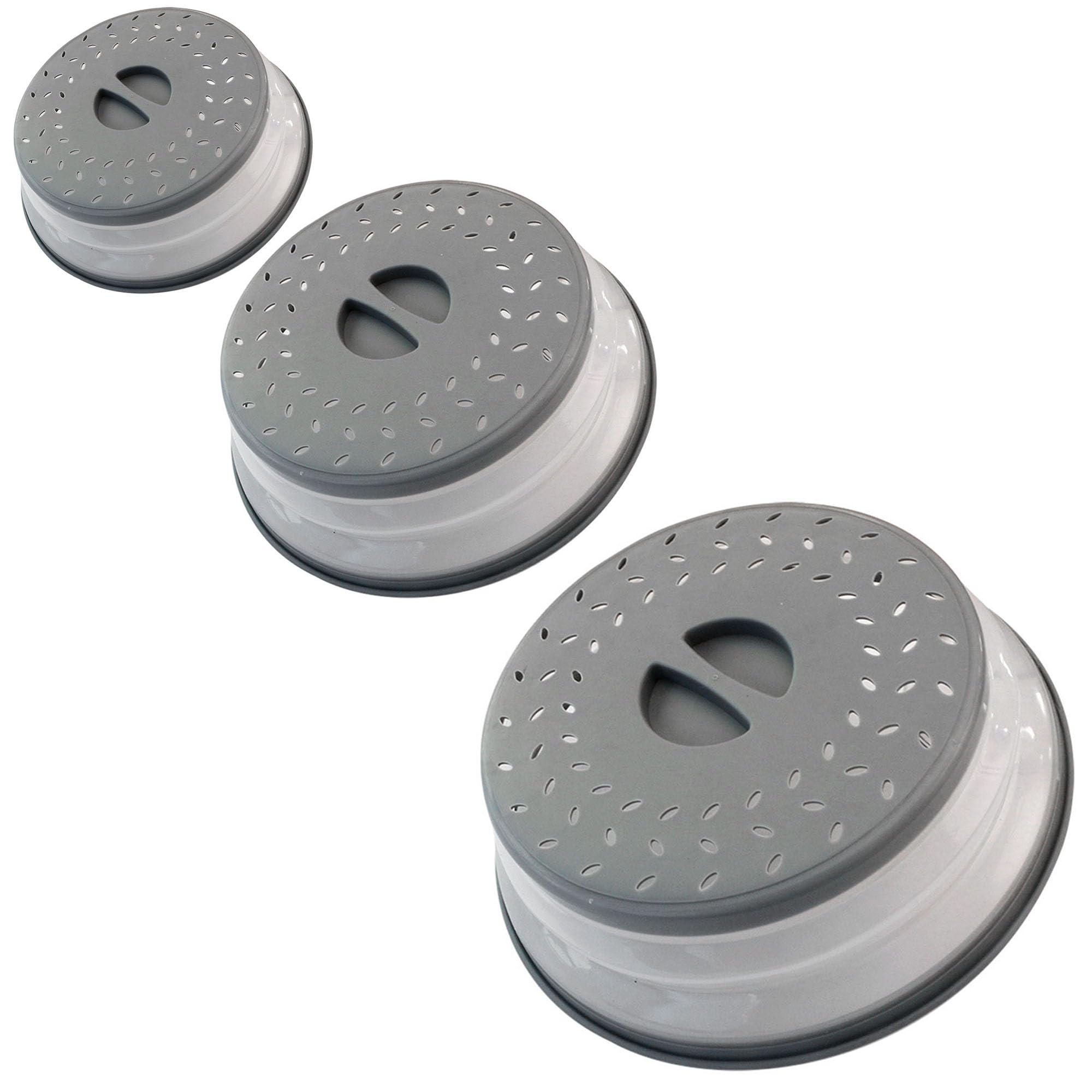 Collapsible Microwave Splatter Cover, Microwave Plate Cover With Steam Vent,BPA-Free Silicone & Plastic (gray, Set of 3)
