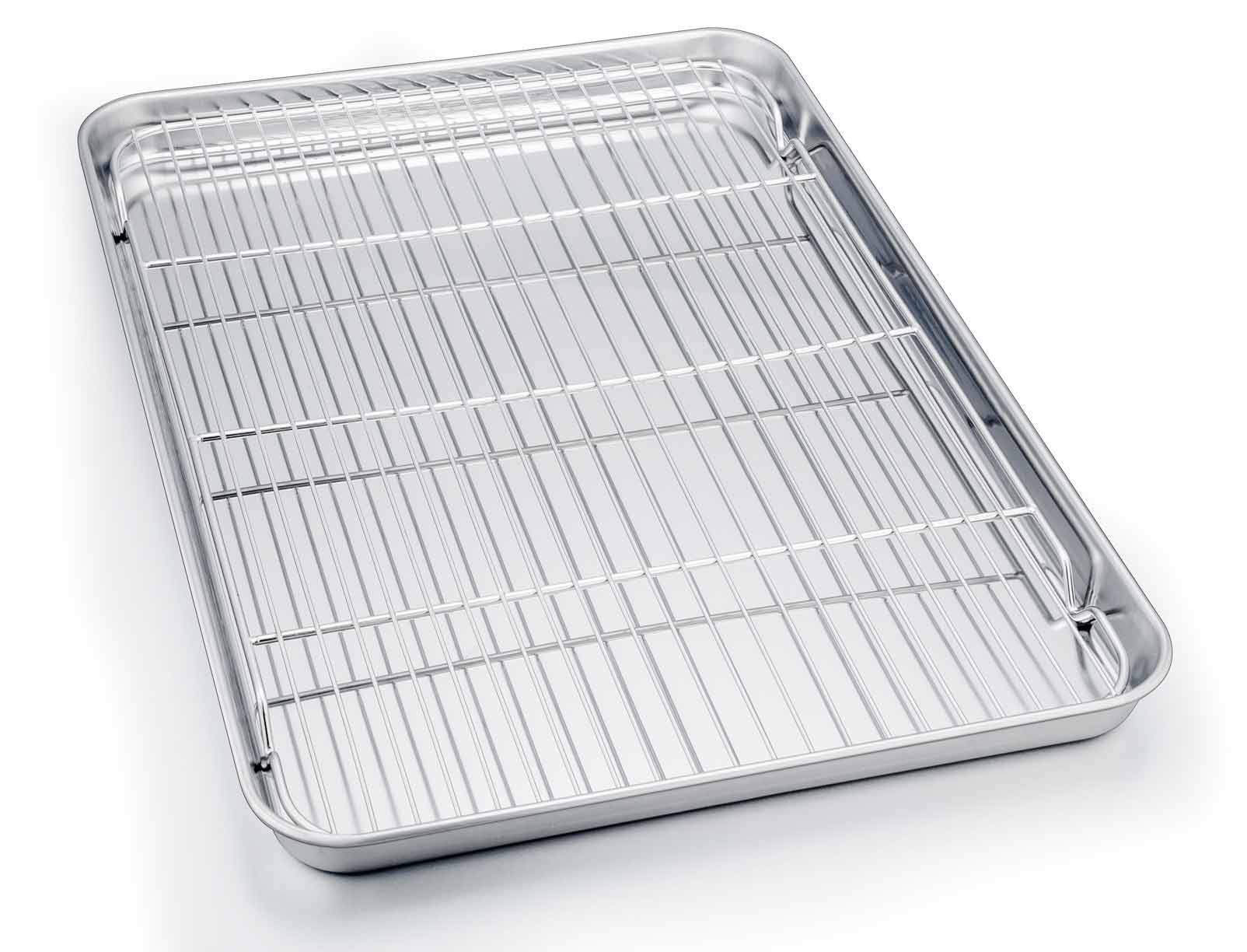 Teamfar Baking Sheet With Cooling Rack, Stainless Steel Half Size Cookie Sheet Pan And Baking Rack Set, 20  14  1, Non Toxic & R