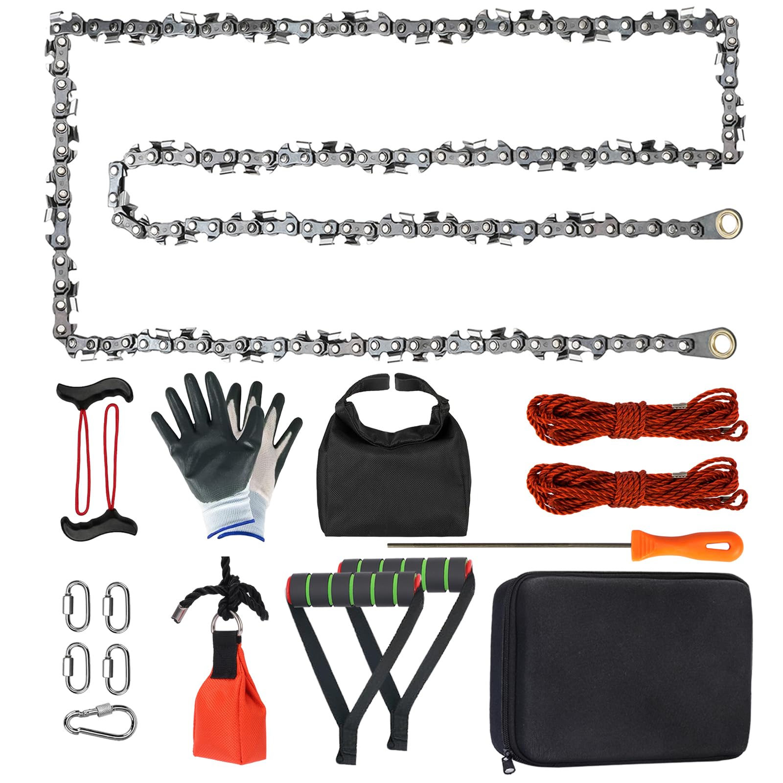 SENSILIN Rope Saw for Tree Limbs, 55 Inch Rope Chain Saw with 70 Sharp Teeth & 46 Feet Ropes Kit, Rope Saw Tree Saw High Limb Ro