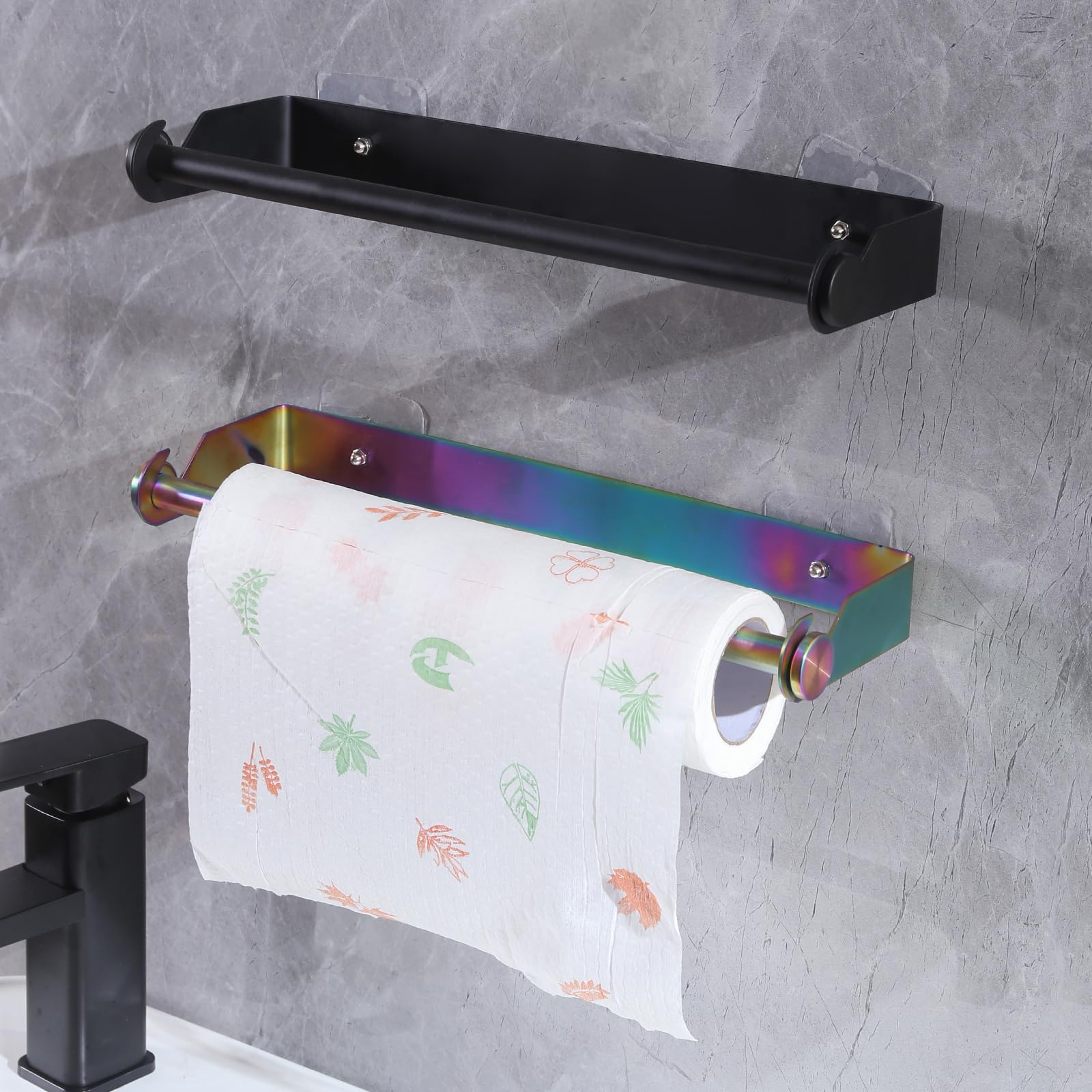 Paper Towel Holder Under Cabinet For Kitchen, Sus304 Stainless Steel Paper Roll Holder, Rainbow Self Adhesive Or Screw Mounting