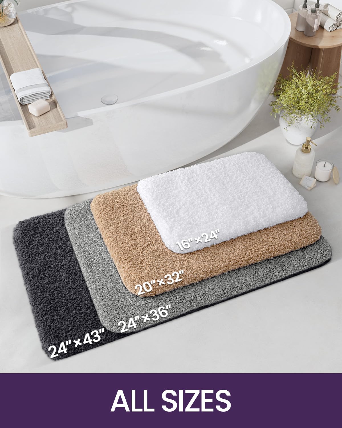 Dexi Bathroom Rug Mat, Extra Soft And Absorbent Bath Rugs, Washable Non-Slip Carpet Mat For Bathroom Floor, Tub, Shower Room, 36