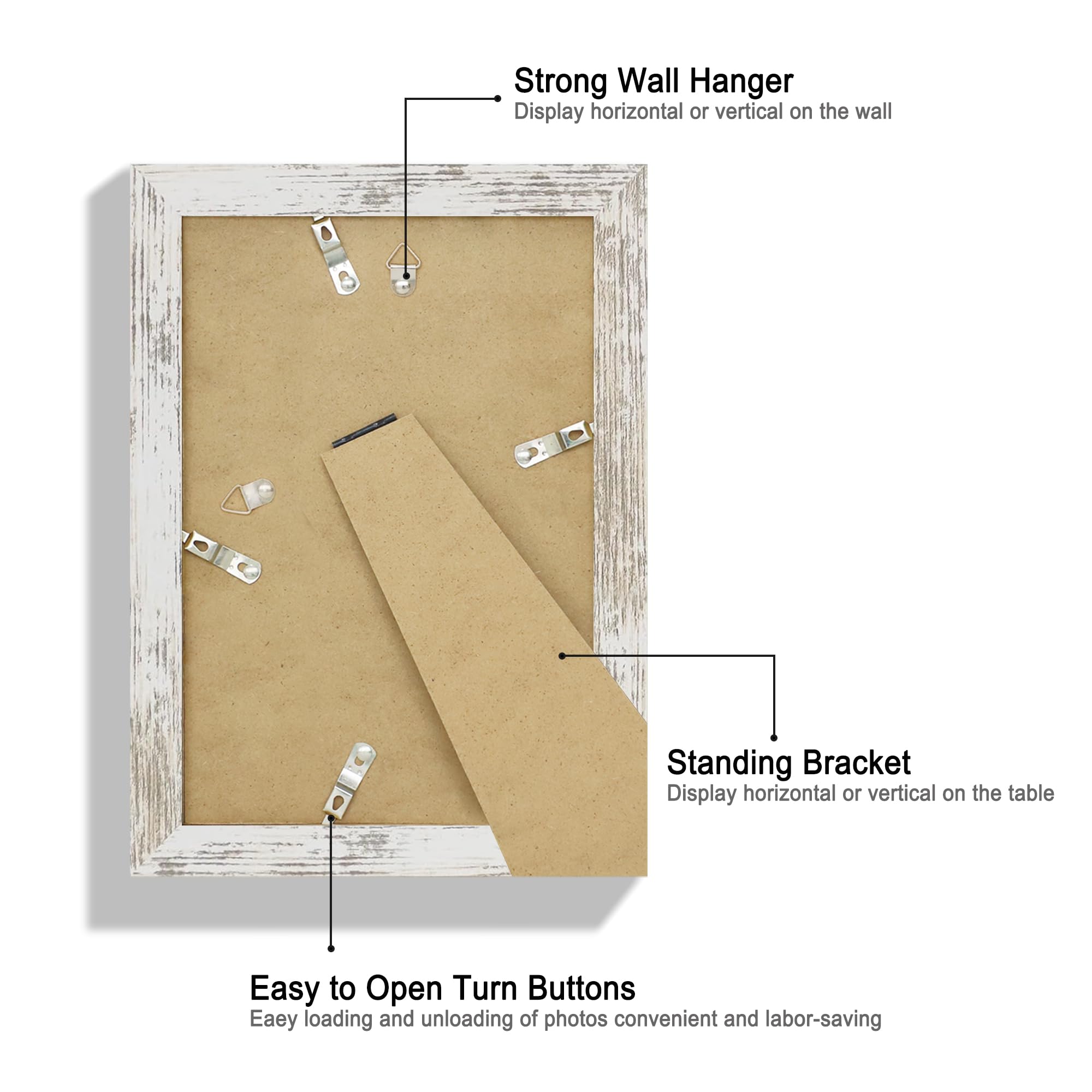 Hongkee 6x9 Picture Frame Set of 4, Made of Real Glass and Distressed White Wooden Frame - 6 by 9 Photo for Wall or Tabletop Dis