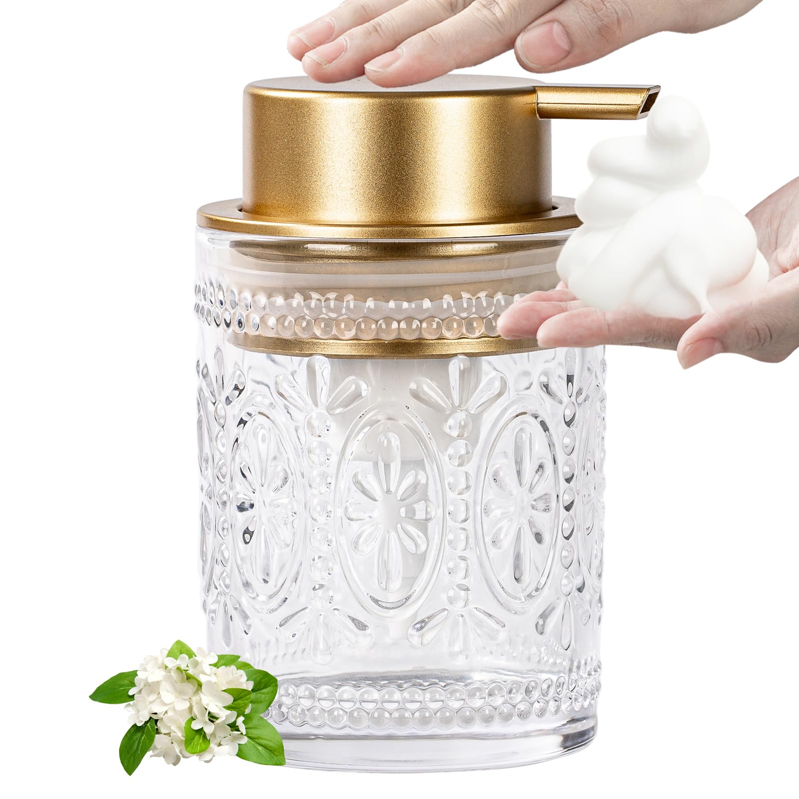 AZMOYAC Glass Foaming Soap Dispenser - 8 Oz Foam Hand Soap Dispenser for Bathroom, Face Wash Dispenser Bottle with Golden Foam P