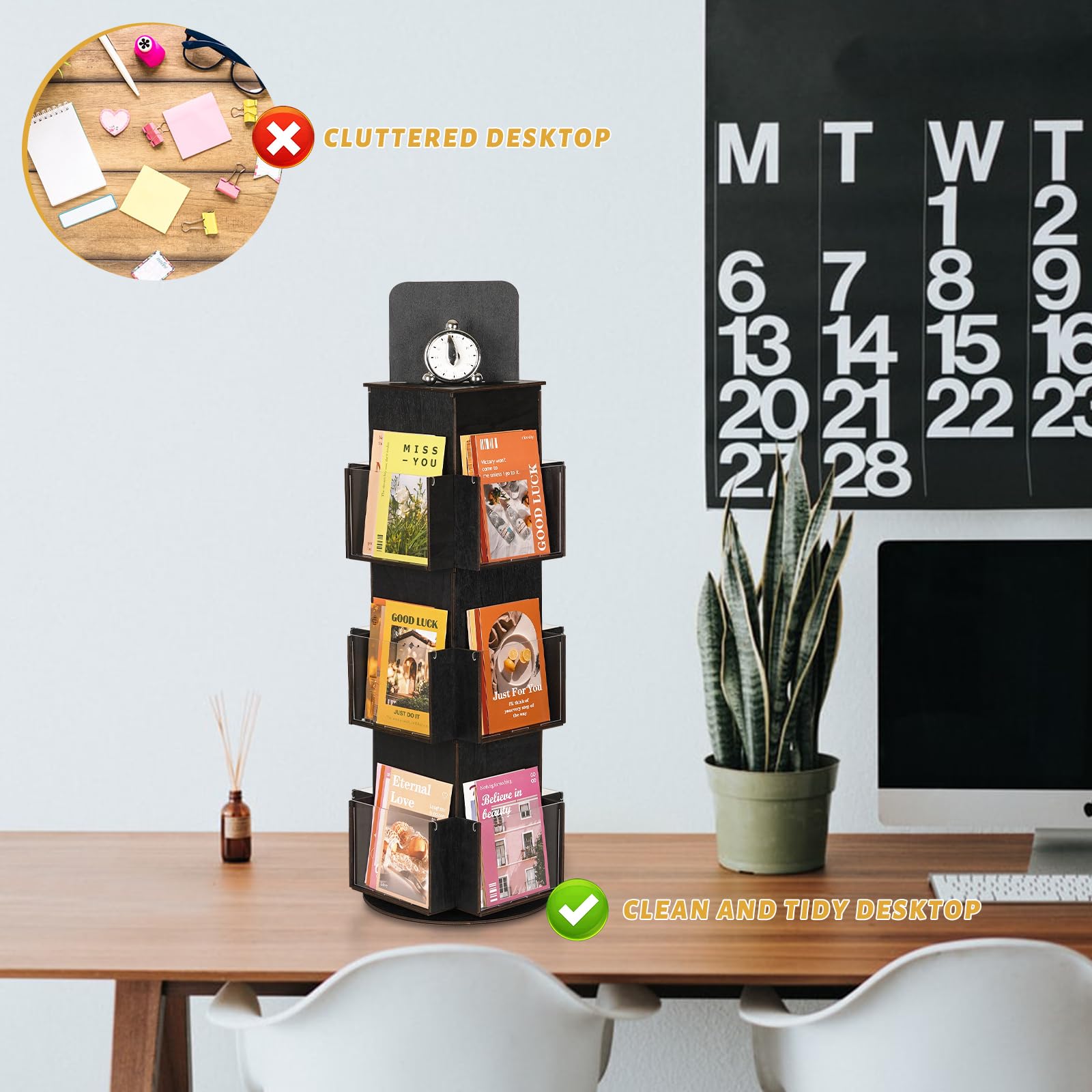 Natheeph Rotating Display Stand Greeting Card Display Wooden Display Rack with Two Card Sticker for Greeting Card Vendor Coffee