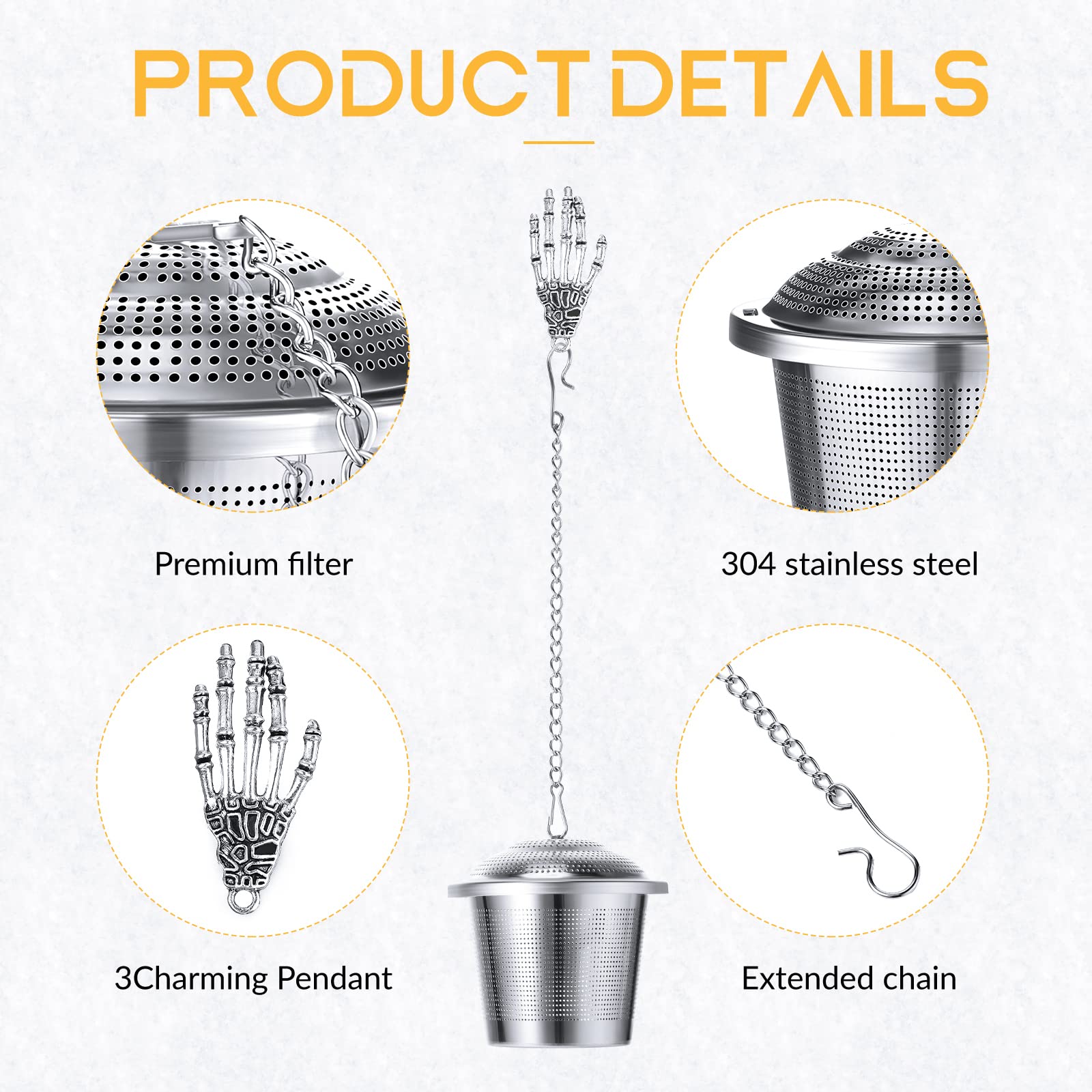 6 Pcs Tea Infusers For Loose Tea Mesh Tea Strainer Infuser Strainer With Extended Chain Hook Stainless Steel Tea Ball Strainer T