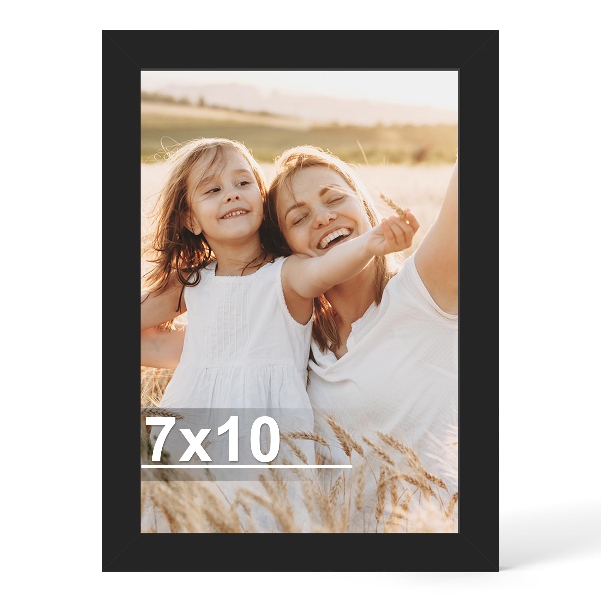 Hongkee 7x10 Picture Frame, Made of Real Glass and Wooden Frame, Horizontal and Vertical Display for Wall or Tabletop (Black, 1 