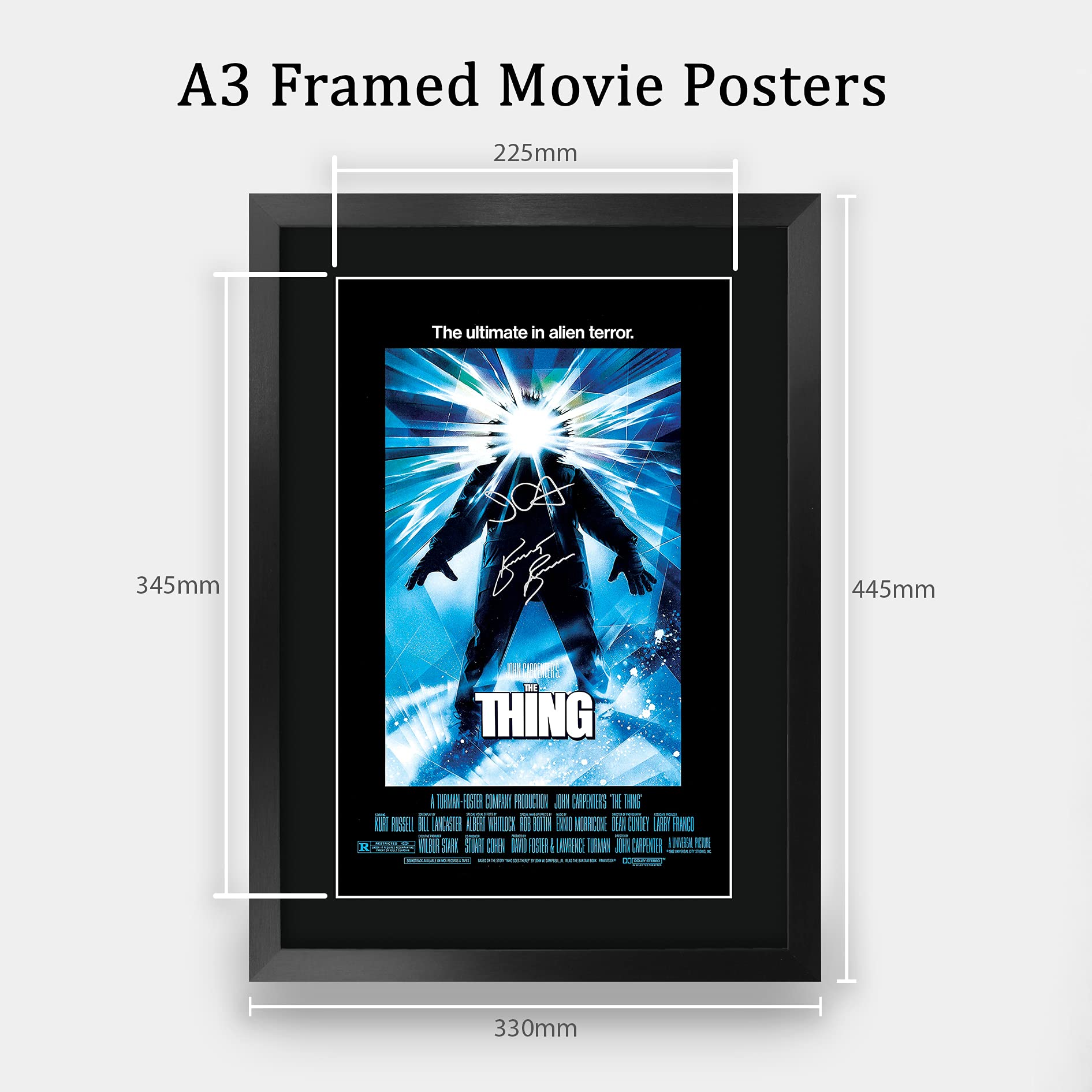 Hwc Trading The Thing Movie Poster John Carpenter Kurt Russell Signed 16 X 12 Inch Framed Gift Printed Autograph Film Print Phot