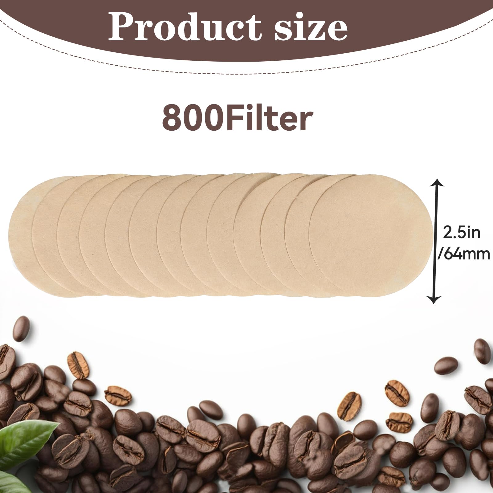 800Pcs Replacement Coffee Filter Paper, 2.5In Unbleached Natural Round Coffee Filter Coffee Accessories Compatible With Aeropres