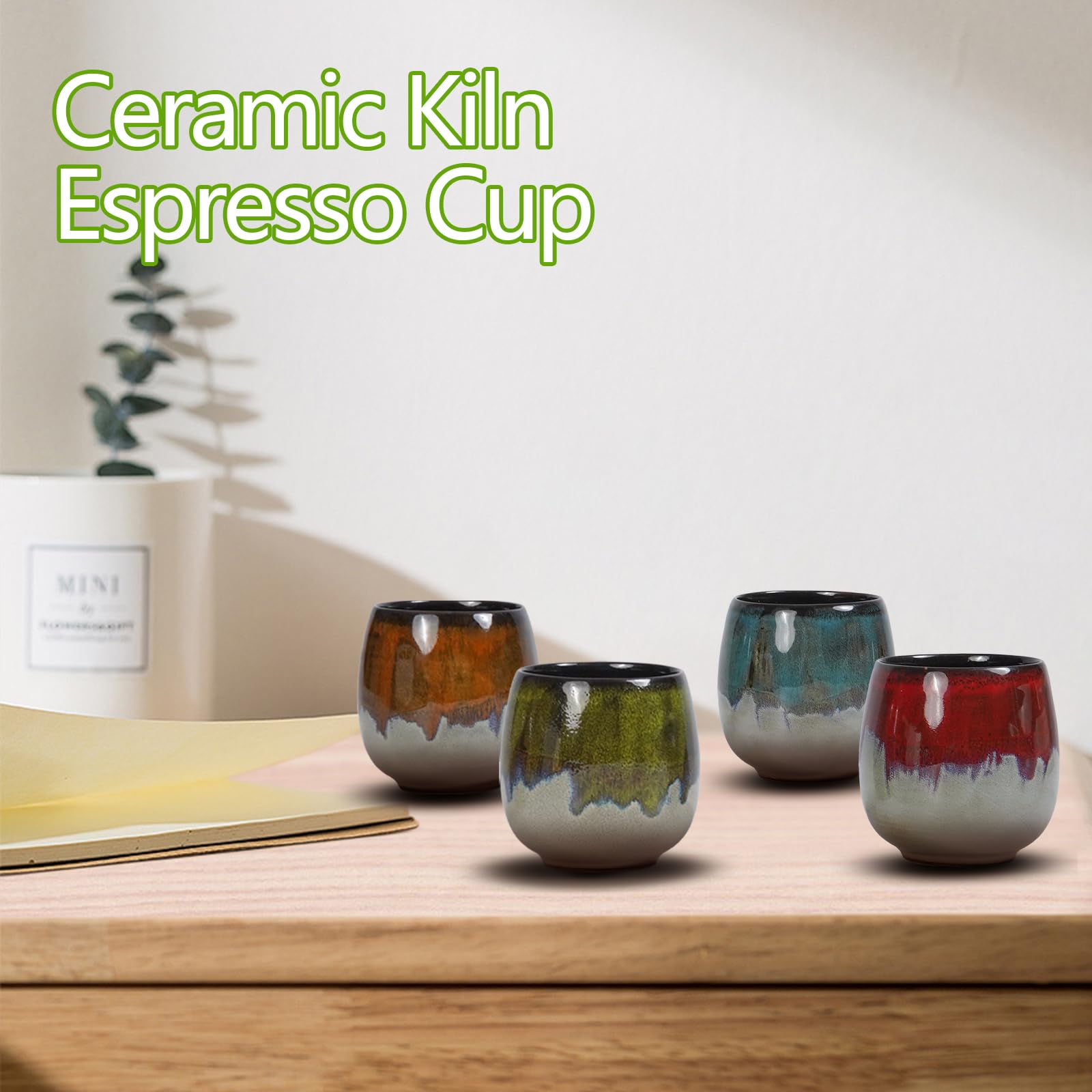 Tolatr Ceramic Kiln-Change Espresso Cups Small Espresso Coffee Cup Spirits Cups Tasting Cups Ceramic Mate Cup Set Of 4 (3Oz)