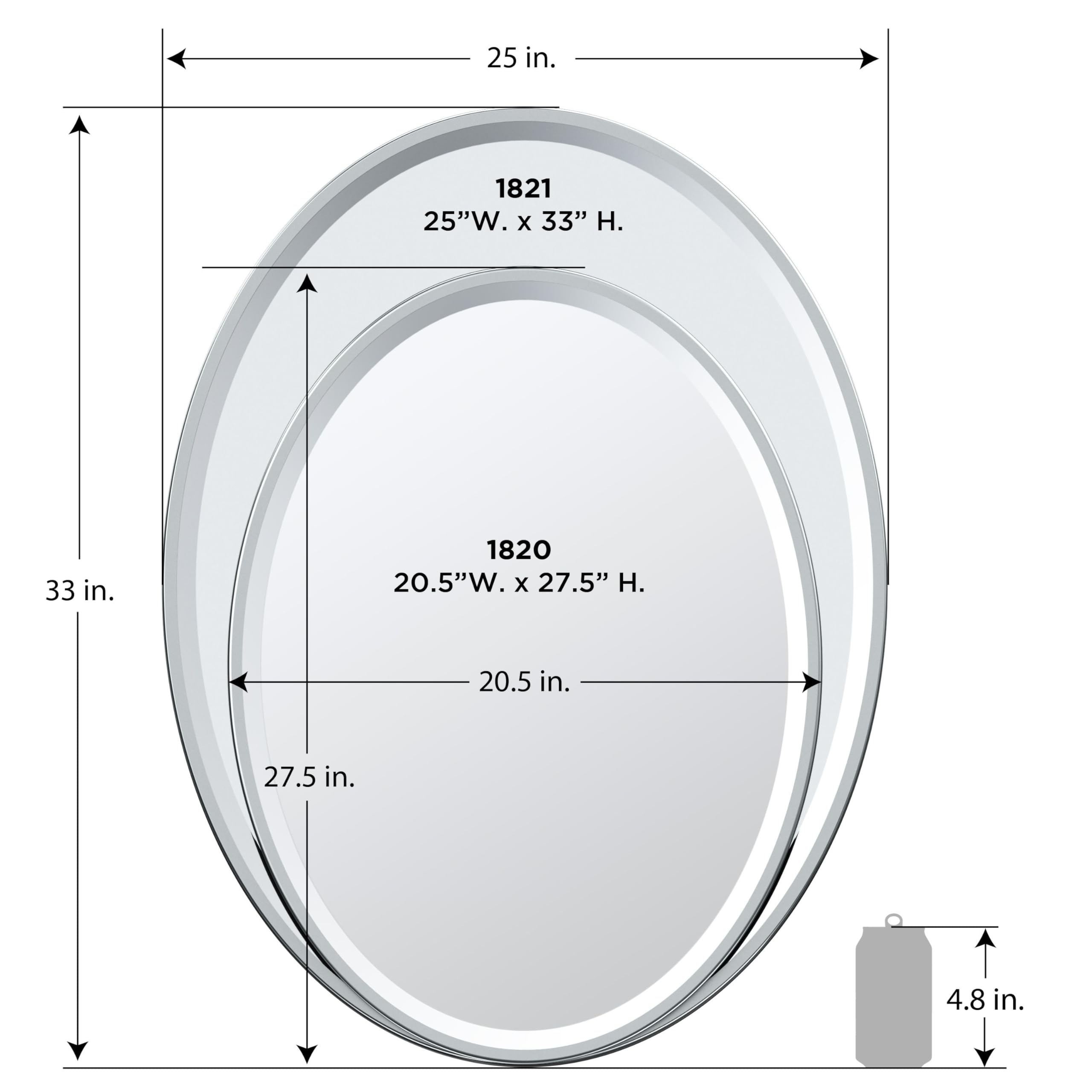 Gatco 1821 Flush Mount Framed Oval Mirror Chrome  33 H x 25 W