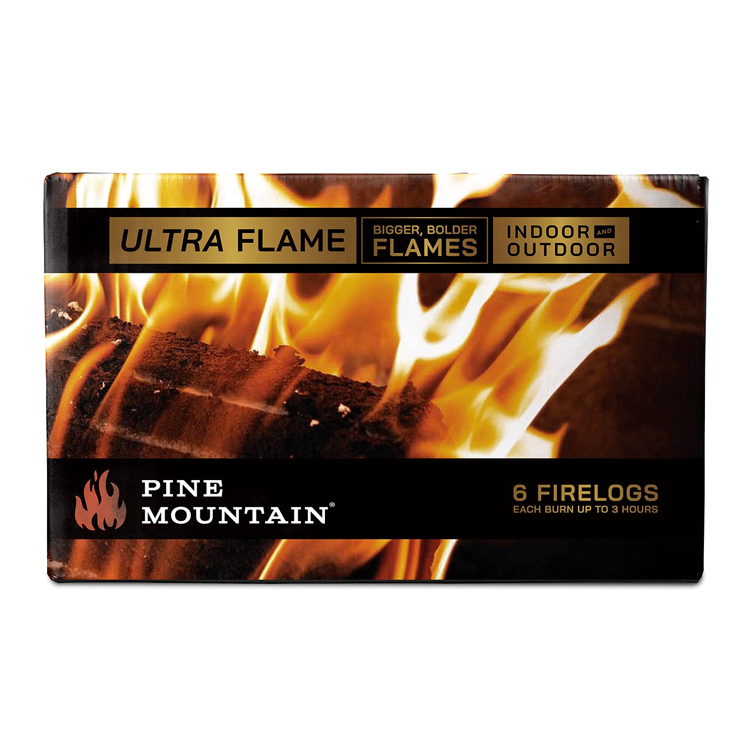 Pine Mountain Ultraflame 3-Hour Firelogs, Long Burning Firelog For Campfire, Fireplace, Fire Pit, Indoor&Outdoor Use, 6 Pack