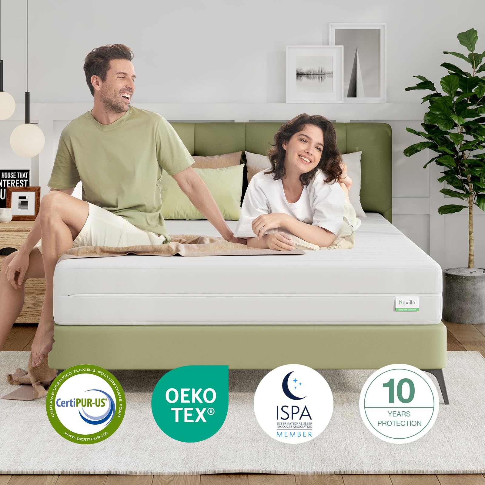Novilla Full Size 10 Inch Foam Mattress - Flippable, Breathable Cover for Back & Side Sleepers, White, Model NAMM10FWV20N1