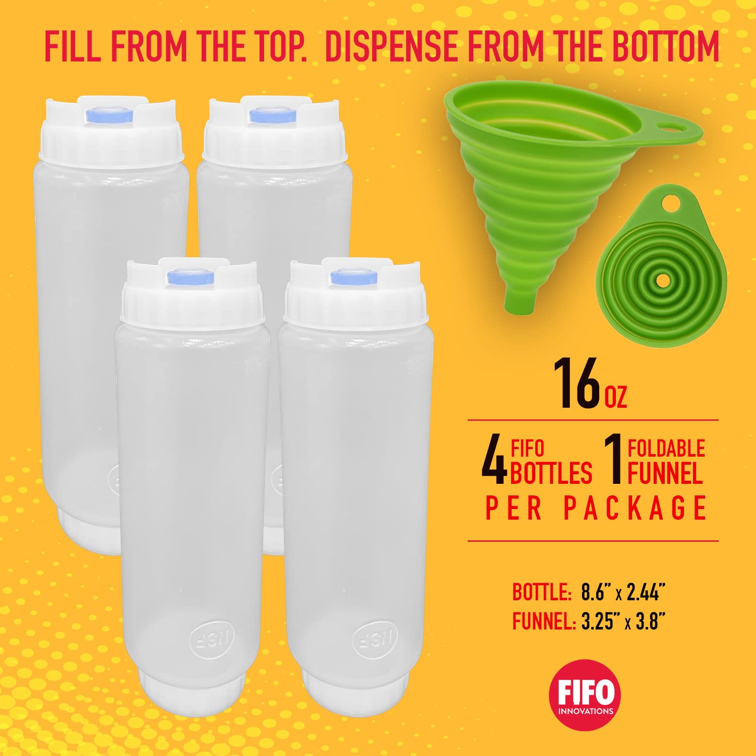 Fifo Squeeze Bottle Refillable (6 Pack) Blue Dispenser For Thick Condiments, Tartar Sauces, Rellish And Dressing With Flexible F