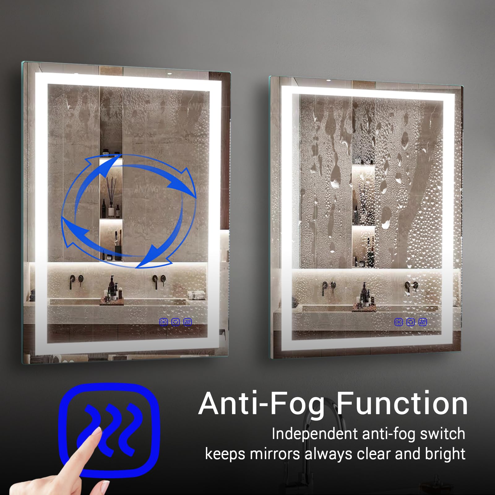 Yeeopp 24''X32'' Led Bathroom Mirror - Front Lighted Vanity Makeup Mirror, 3-Color Stepless Dimmable, Anti-Fog, Cri 95+, Memory