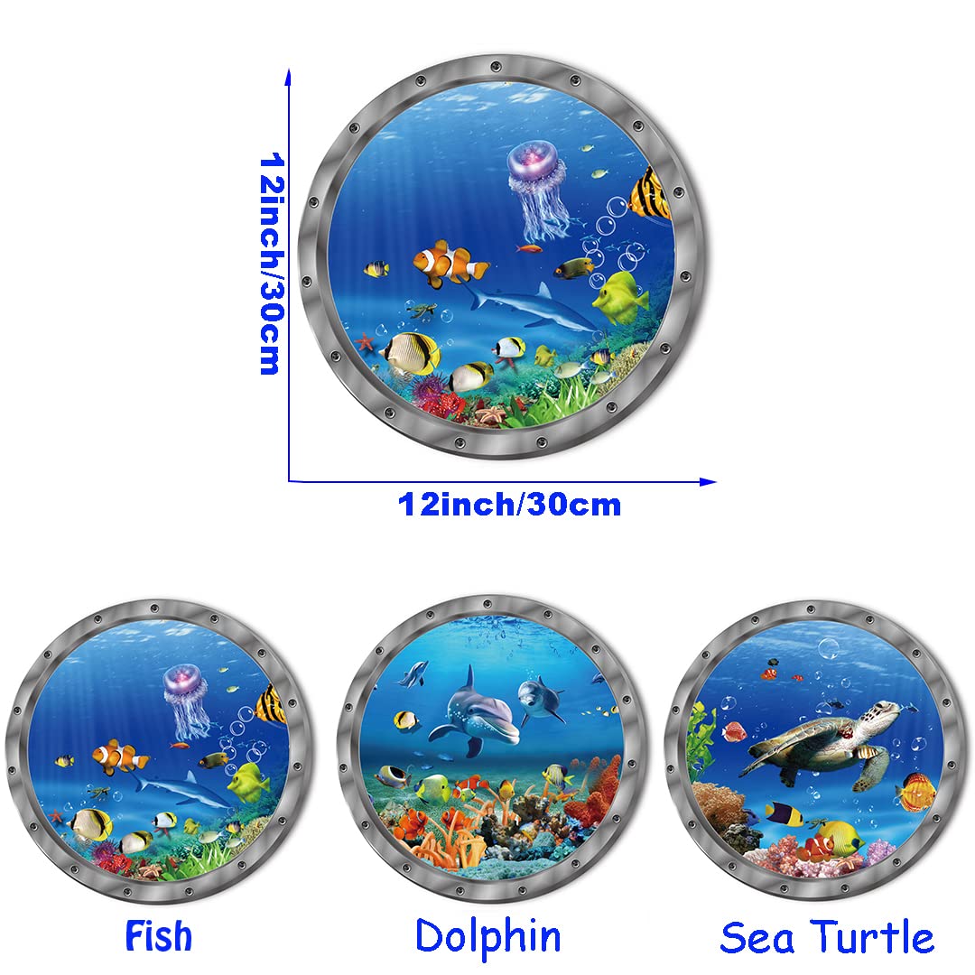 Ocean Animals World Under Sea Decor Includ Sea Turtles Dolphins Fishes 3 Pcs Removable 3D Peel And Stick Vinyl Stickers For Bath