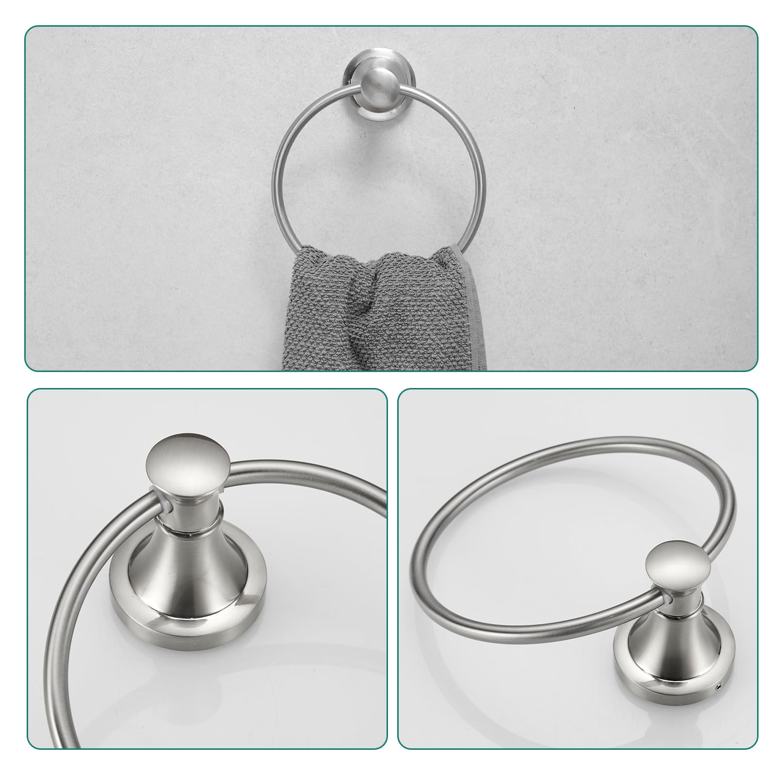 Hoimpro Brushed Nickel 4-Piece Bathroom Bath Set, Wall Mount Bathroom Hardware Fixture (Adjustable Towel Bar Rack, Towel Ring Ho