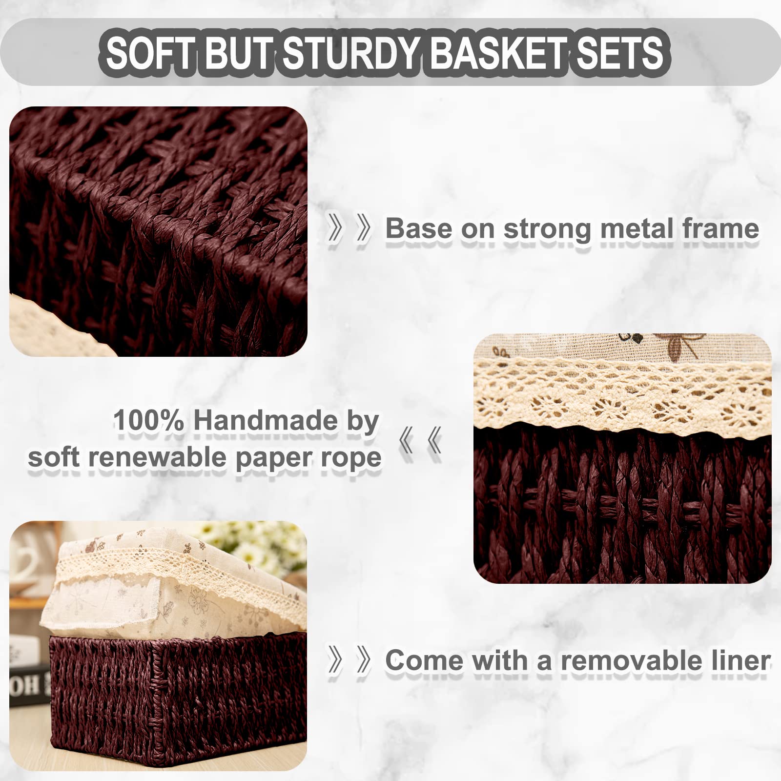 3 Pcs Handmade Wicker Storage Baskets Set Shelf Baskets,Woven Decorative Home Storage Bins For Bedroom,Livingroom,Kitchenroom,Ta