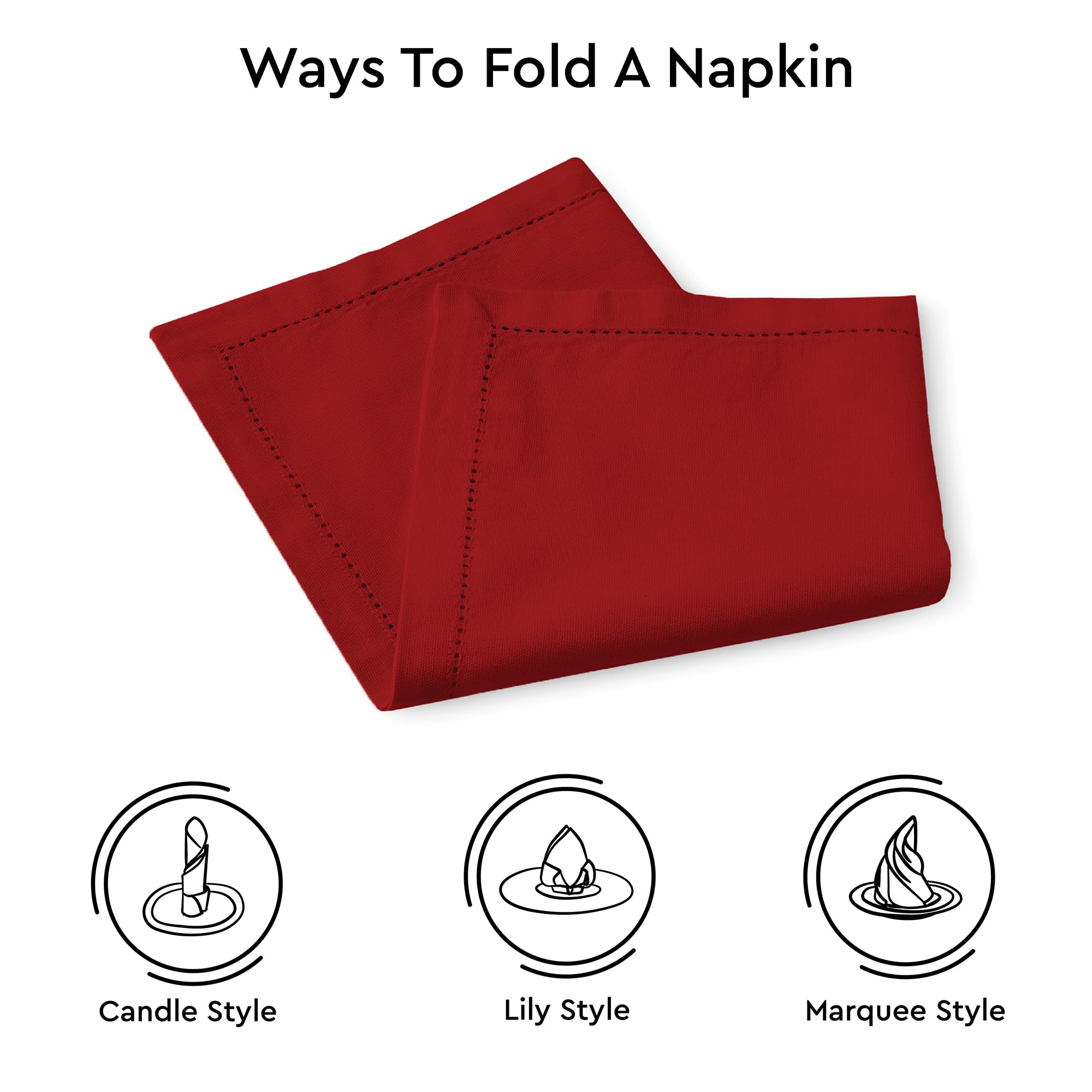 Encasa Xo Cloth Napkins Set Of 4 | Pure Cotton Hemstitched Design | Deep Red | Square 17''X17'' | Dining Table Napkins - Machine