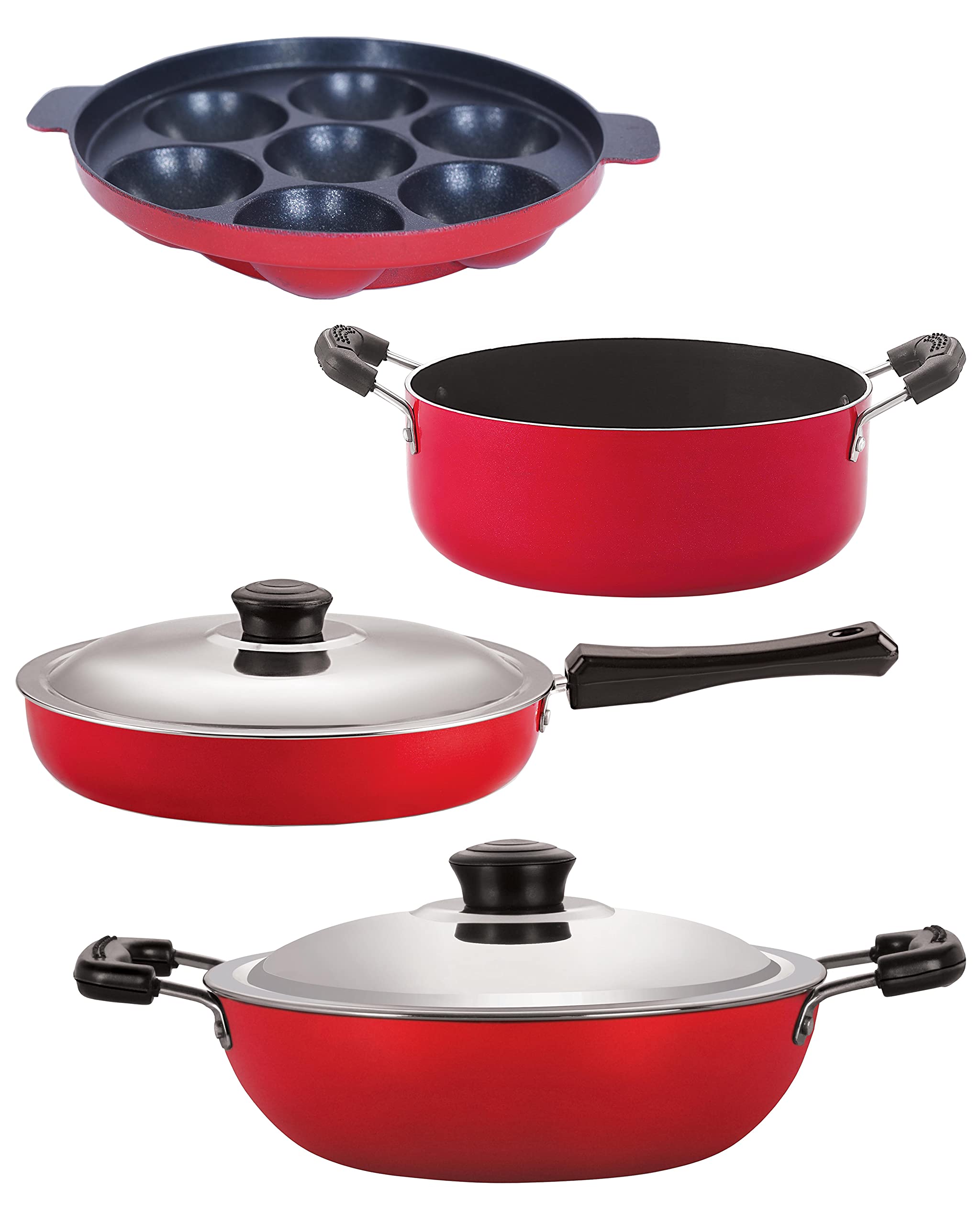 Nirlon 3 Layer Coated Non Stick Aluminium Pots And Pans Cooking Item Gift Set Of 4 Pieces (Fp13_Dkd(J)_Ap7_Cs24)