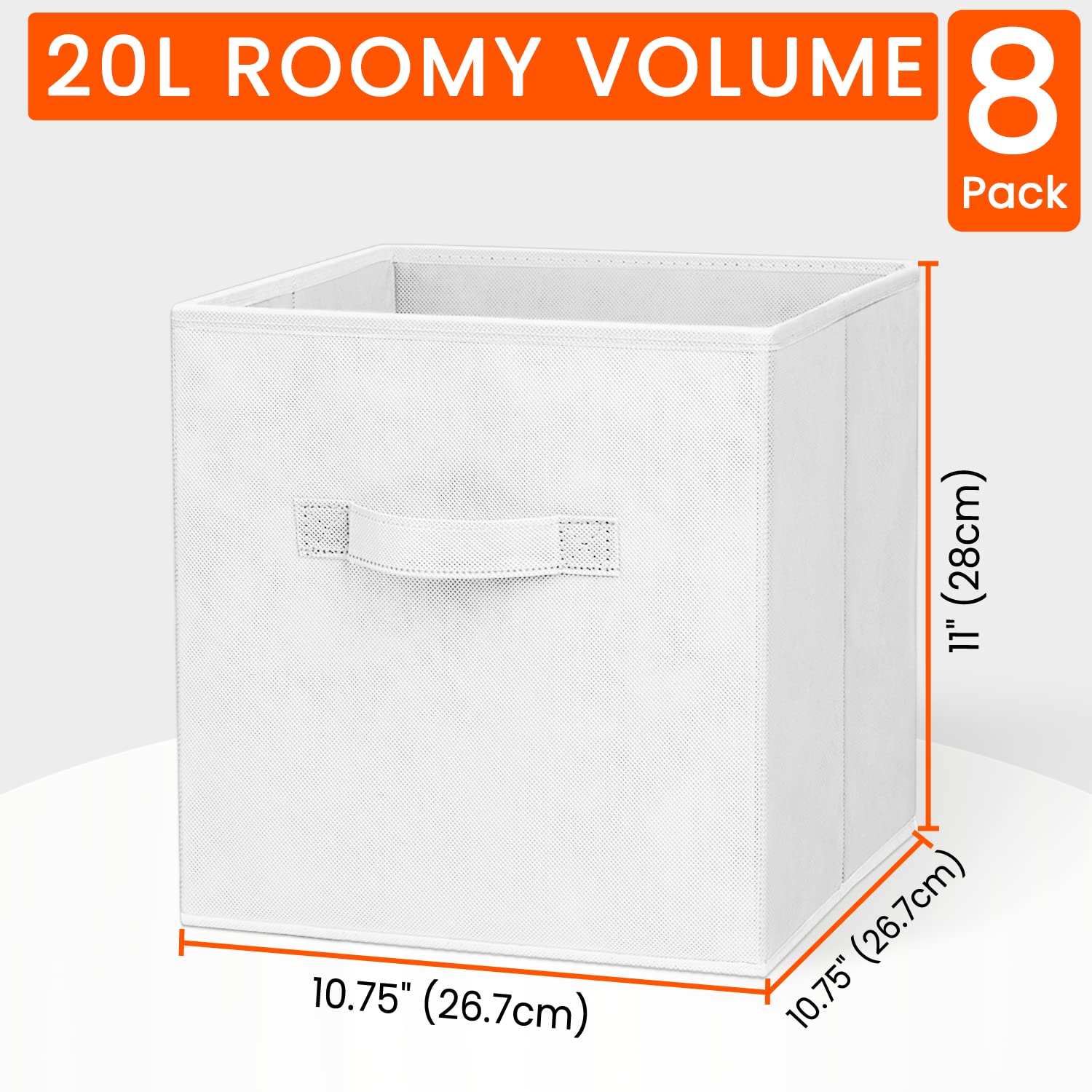 Storage Cubes  11 Inch Cube Storage Bins (Set of 8)  Fabric Collapsible Storage Bins with Dual Handles  Foldable Cube Baskets for Shelf  Closet Organizers and Storage Box (White)