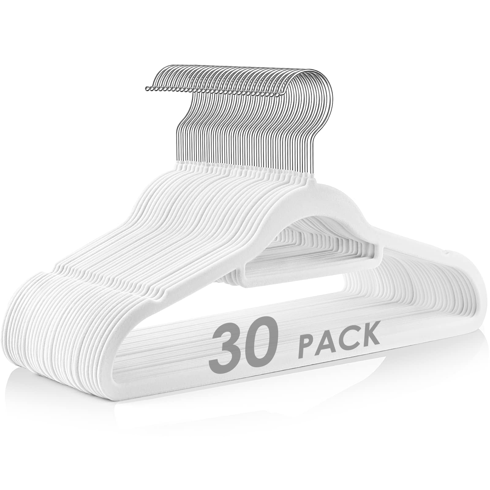 Velvet Hangers Non Slip Felt Hangers, Duducofu 30 Pack White Velvet Hangers Clothes Hangers Space Saving Slim Hangers With 360 D