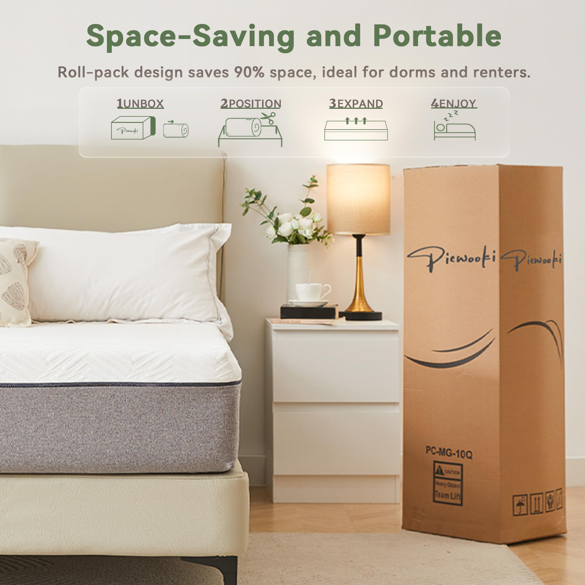 PicWooki Queen Mattress, 6 Inch Memory Foam Mattress Queen Size Mattresses in a Box with Washable Removable Cover, Soft and Comf