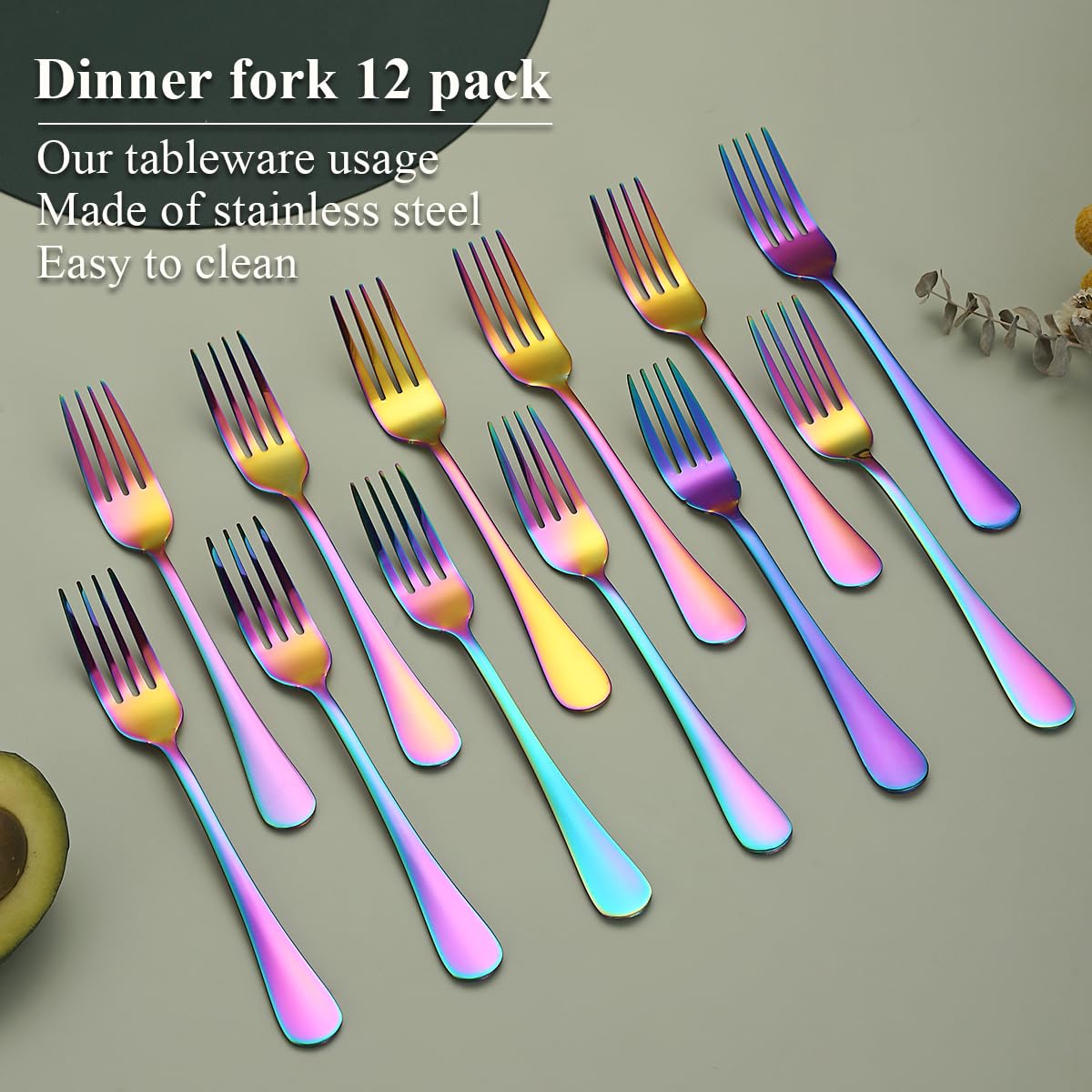 Evanda Rainbow Dinner Fork 12 Pieces  Rainbow Titanium Plating Stainless Steel 8.07inch Forks  Cake Forks  Table Forks Dessert Forks  Easy To Clean  Dishwasher Safe