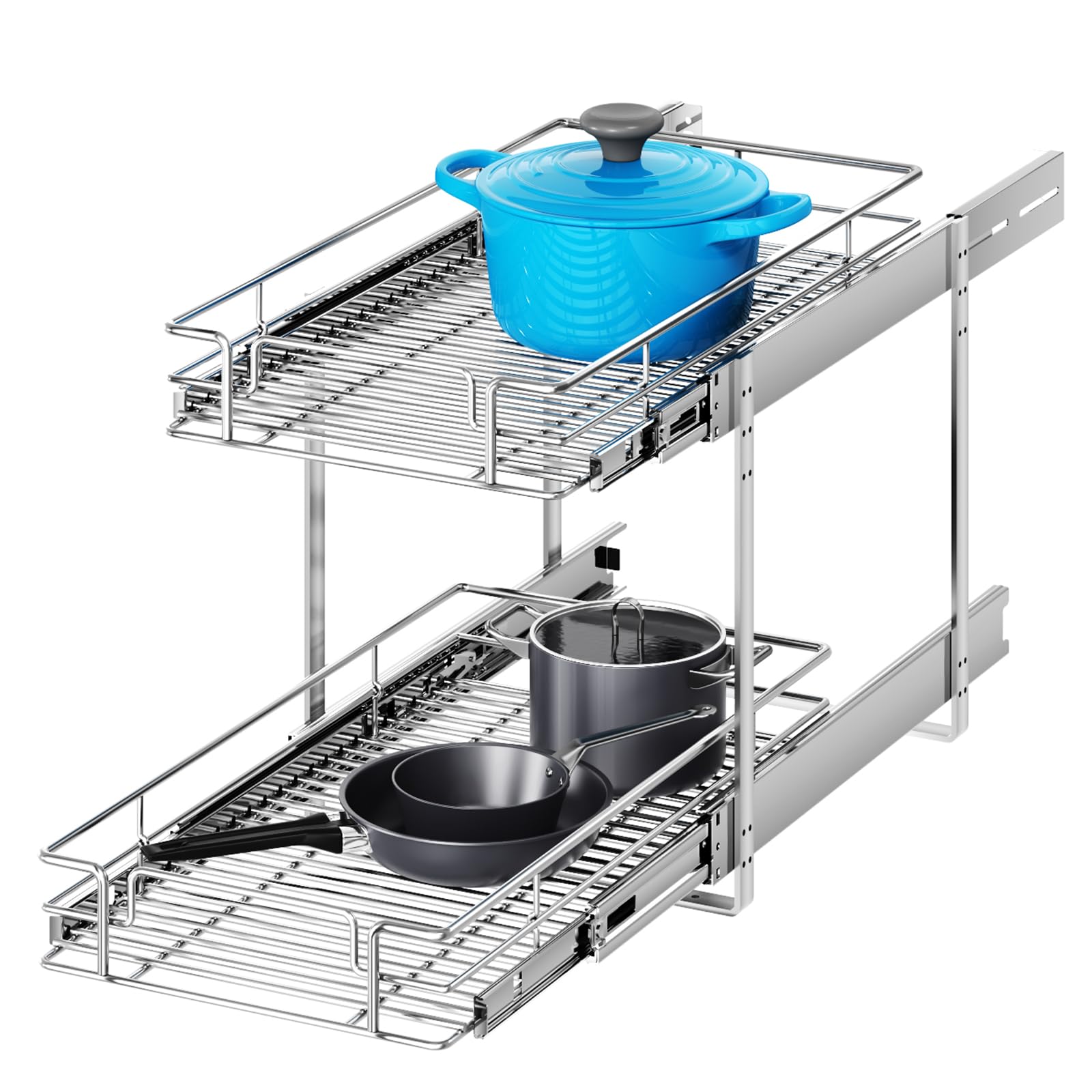 MODCART 2 Tier Individual Pull Out Cabinet Organizer 10 W x 21 D, Heavy Duty Cabinet Pull Out Shelves, Slide Out Drawers Organiz