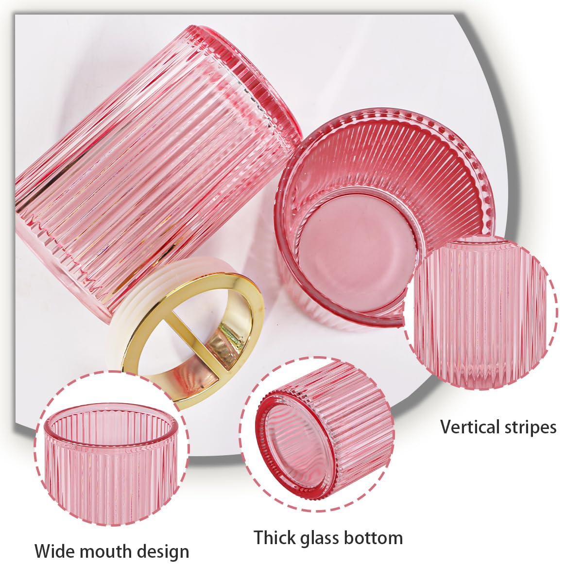 Tonxus Pink Toothbrush Holders for Bathrooms, 2pcs Glass Toothbrush Holder, 12oz Gold Bathroom Tumbler Cup and Mouthwash Cup, To