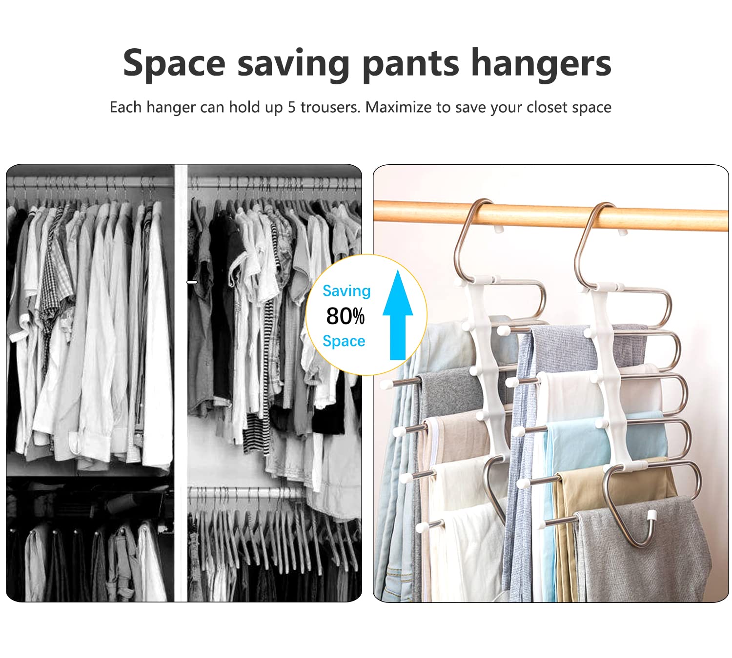 Upgrade Azeroth Pants Hangers 4 Pack Space Saving S-Type Stainless Steel Clothes Pants Hangers,Anti-Slip Design,Clothes Closet S