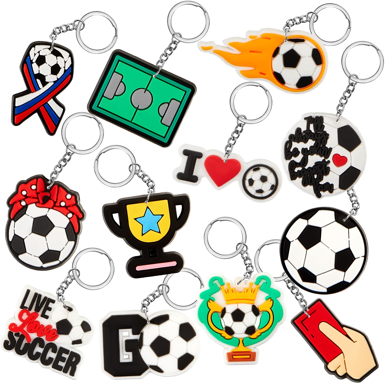 Batiyeer 36 Pack Sports Keychains Sports Ball Key Ball Keychain Bulk For Sports Birthday Party Favors (Soccer)