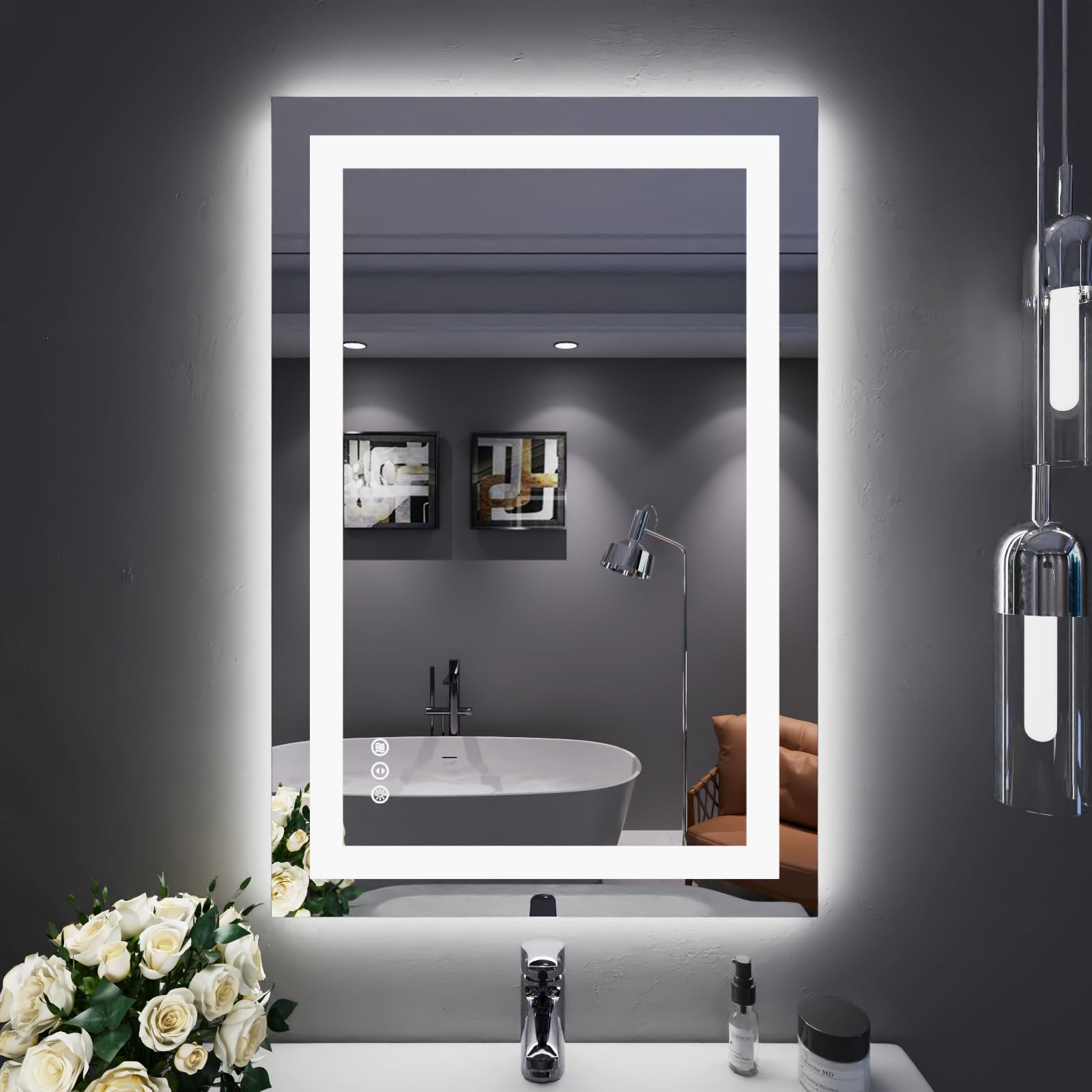Loaao 24''X36'' Led Bathroom Mirror With Lights, Anti-Fog, Dimmable, Backlit + Front Lit, Lighted Bathroom Vanity Mirror For Wal