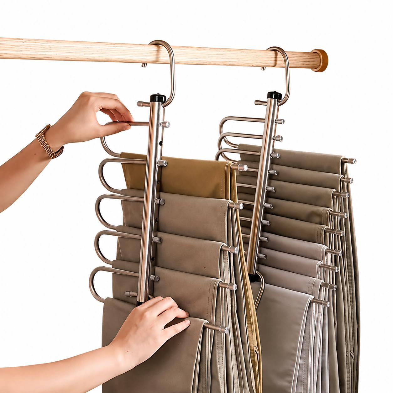 Sr (Pack Of 1) 5 In 1 Stainless Steel Foldable Hangers For Clothes Hanging Multi Layer MultiPurpose Pant Hangers For Wardrobe M