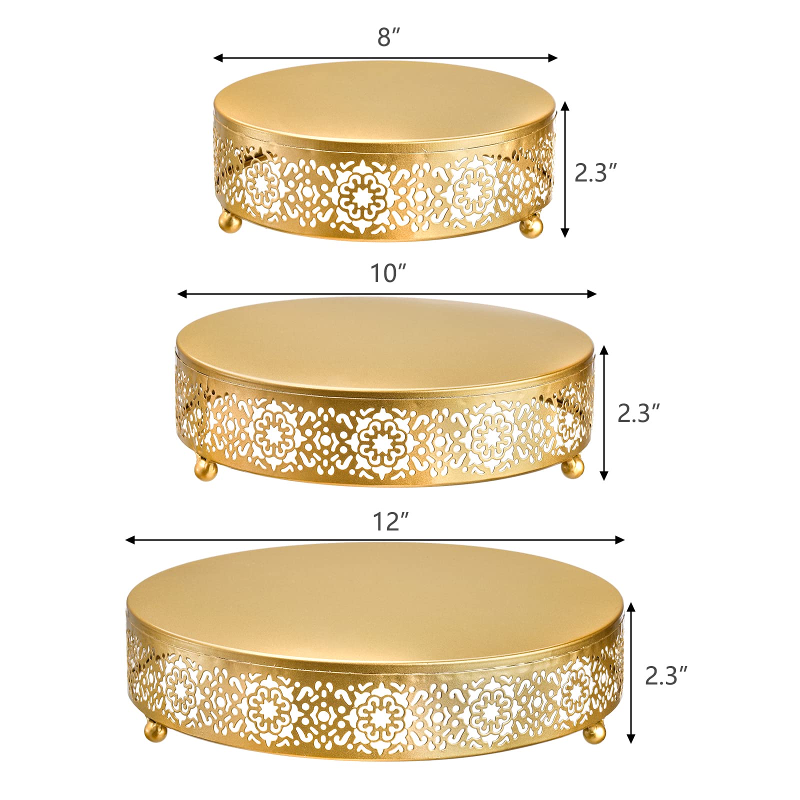 Hedume 3 Pack Cake Stand Set, Round Cake Stands, Metal Dessert Cupcake Pastry Candy Display Plate For Wedding, Event, Birthday P