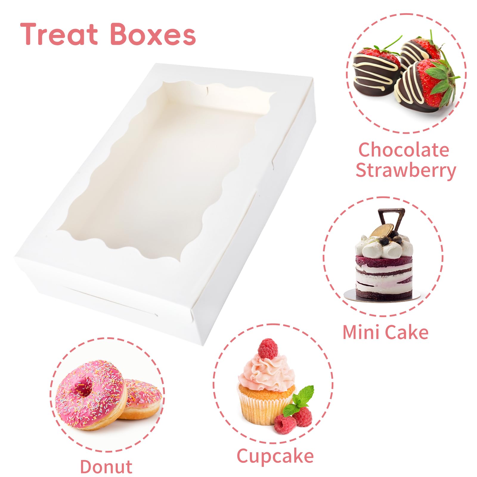 Moretoes 15Pcs Bakery Boxes,12X8X2.5 Treat Boxes, For Chocolate Covered Strawberries, Cakes, Pies, Muffins, Donuts And Pastries
