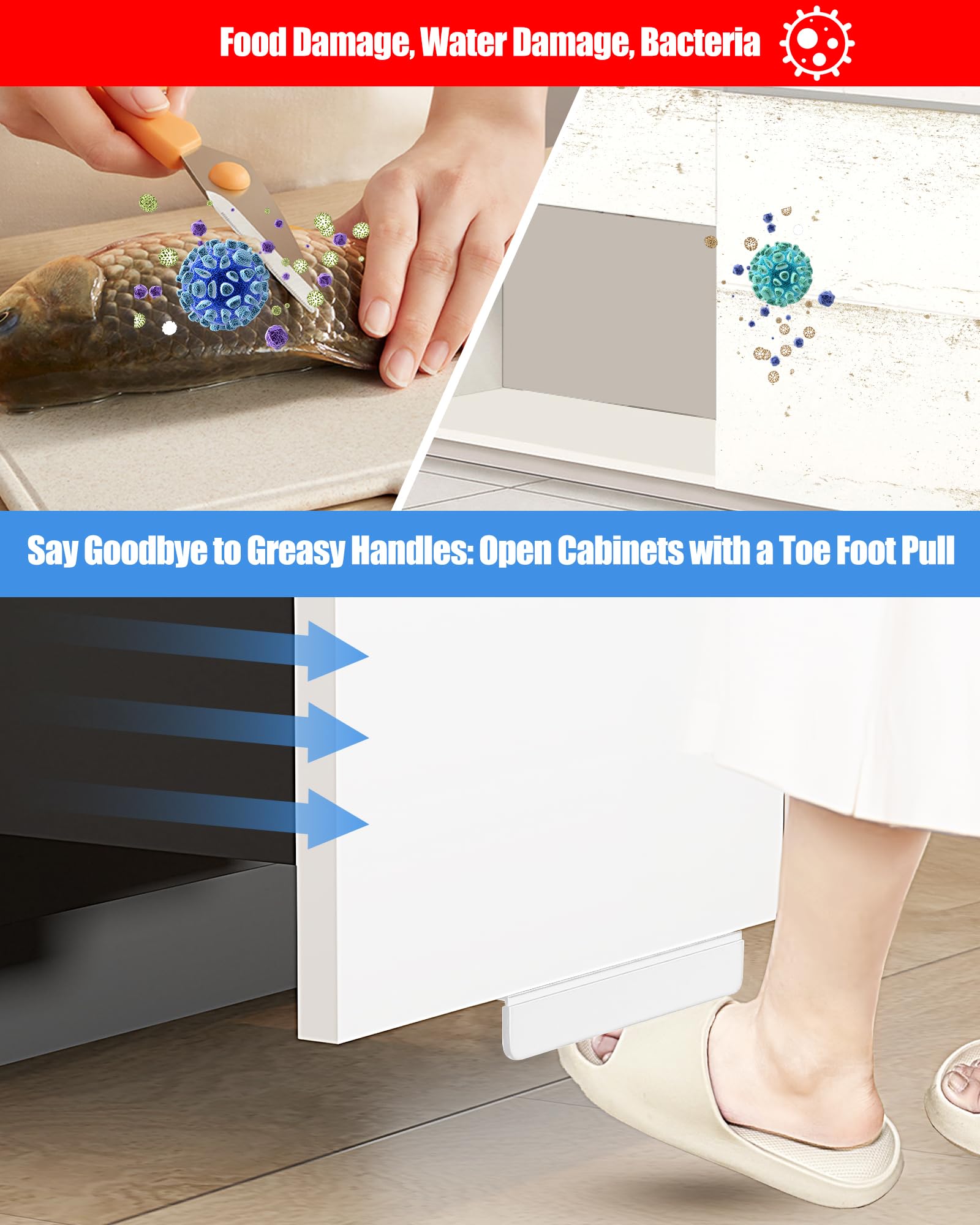 Cabinet Foot Pull For Trash Drawer, Trash Cabinet Foot Pull, Touchless Hands Free Design For Full Overlay Cabinet Door,White