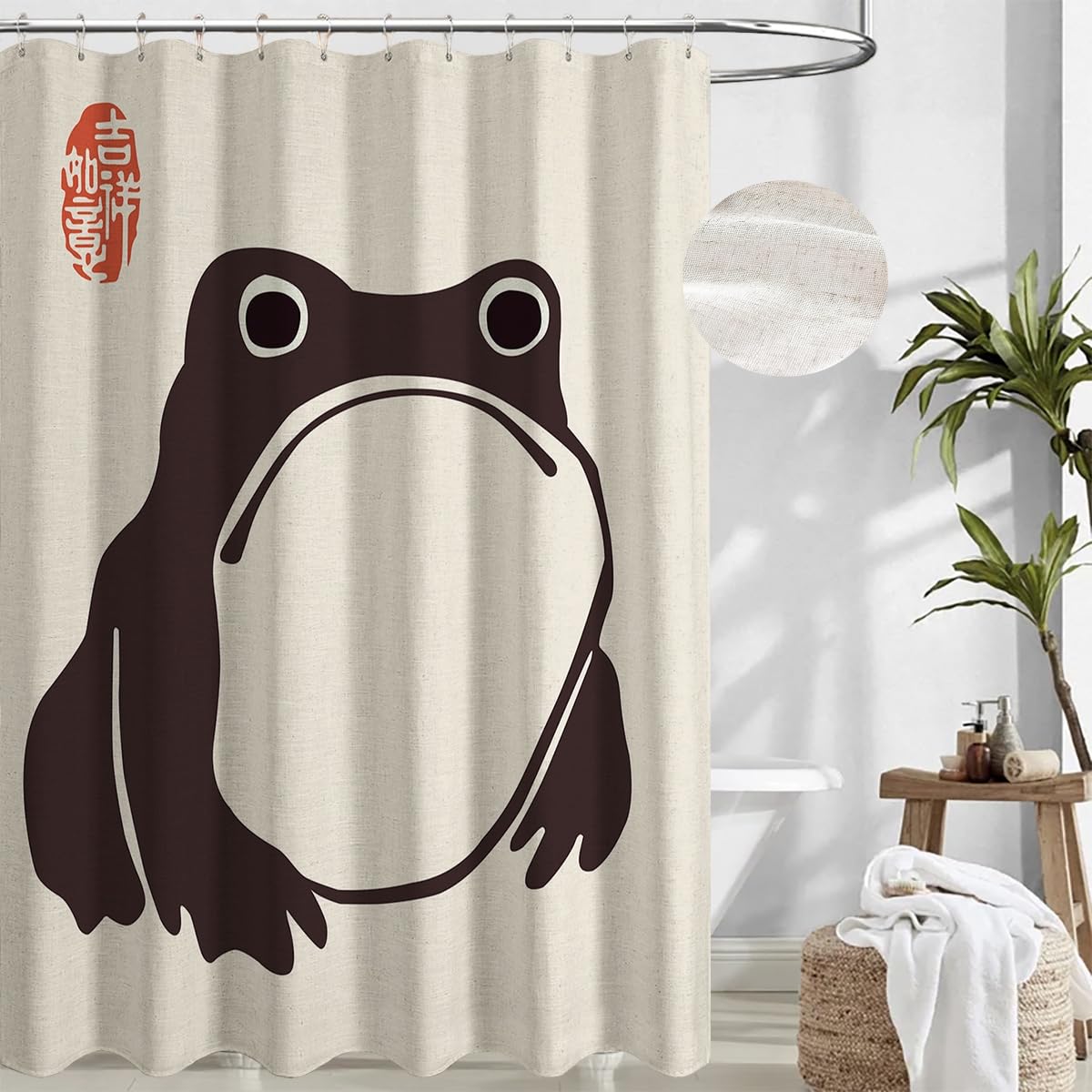 Linen Unimpressed Frog Shower Curtain Cute For Bathroom Bathtub Heavy Duty 230Gsm Textured Fabric Linen Shower Curtain Set Funny