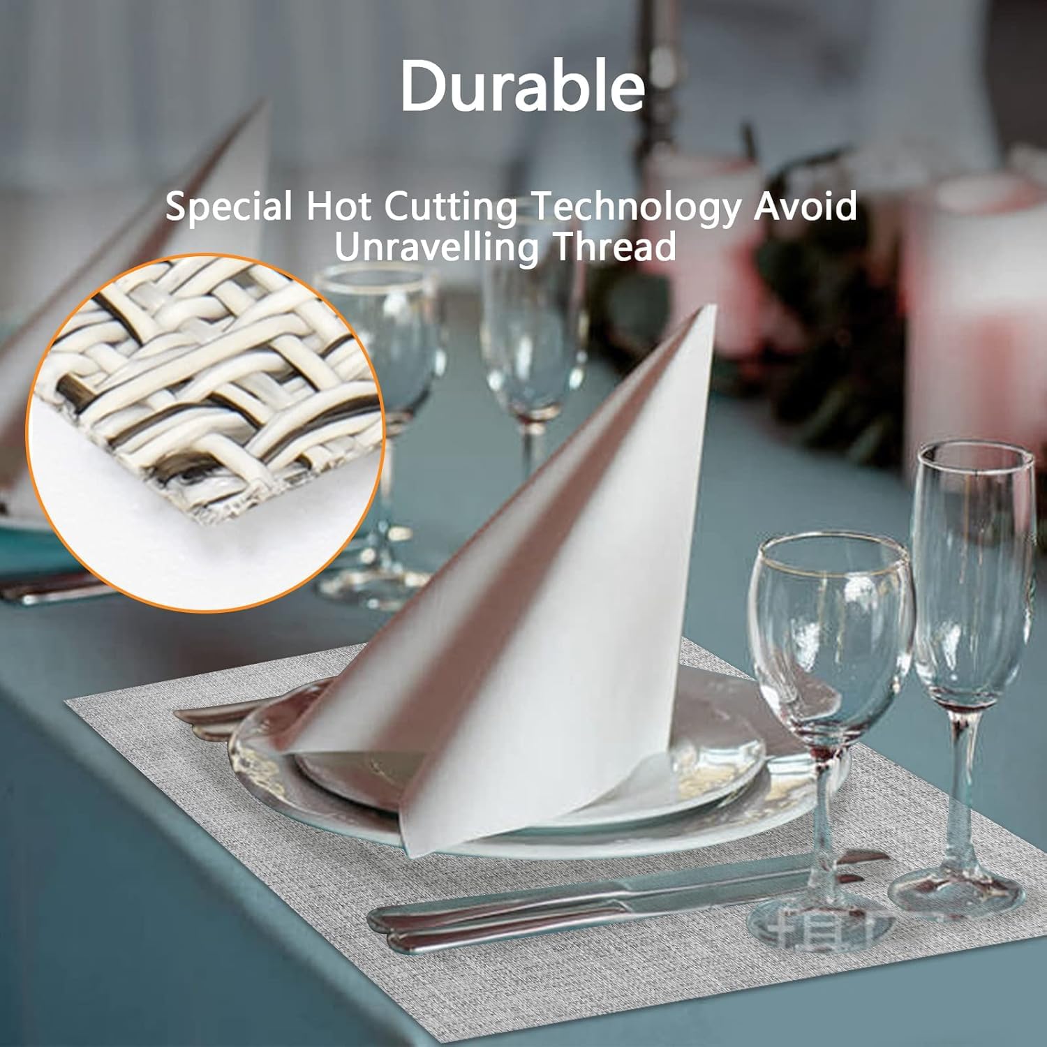 Dachui Placemats Set Of 6, Linen Look Woven Place Mats, Water Resistant, Heat Resistant, Washable, Durable Table Mats (Smoky Gre